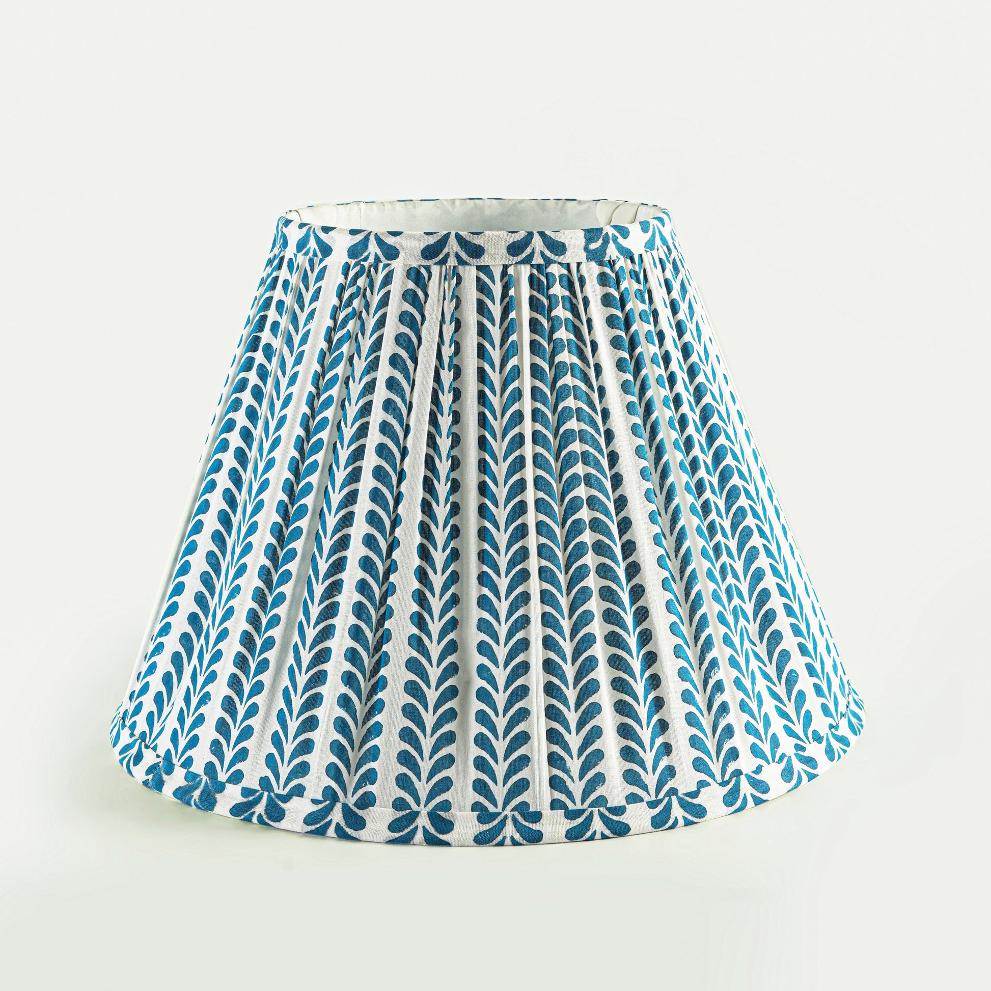 Blue handblocked cotton lampshade with indigo vine print
