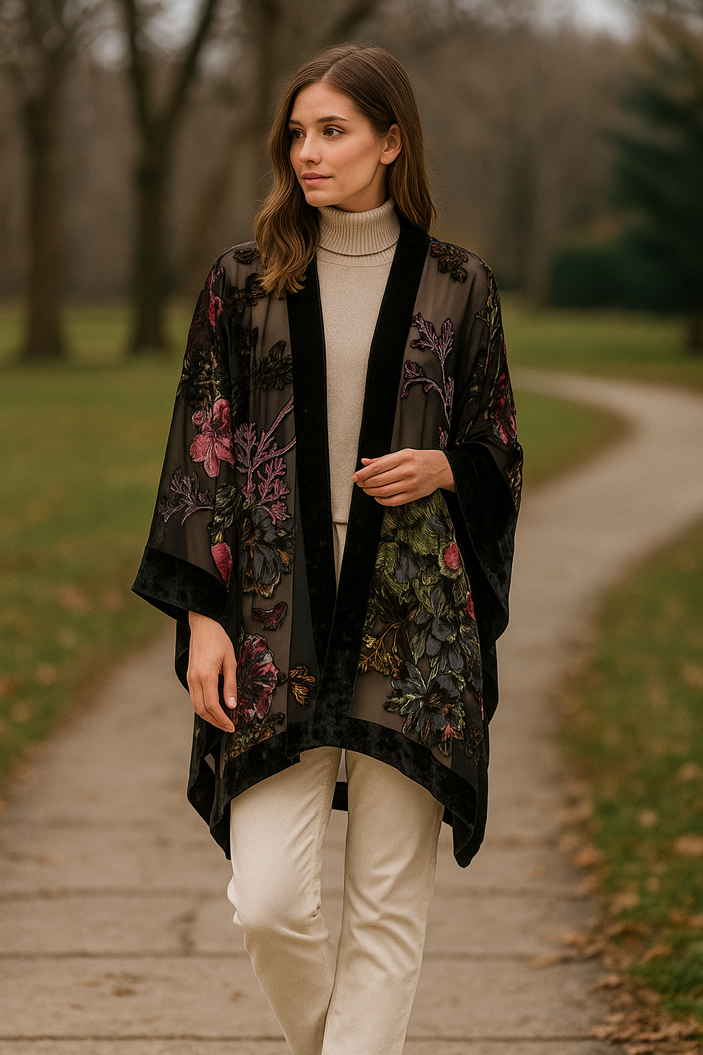 Black Velvet Kimono for Winter - Black