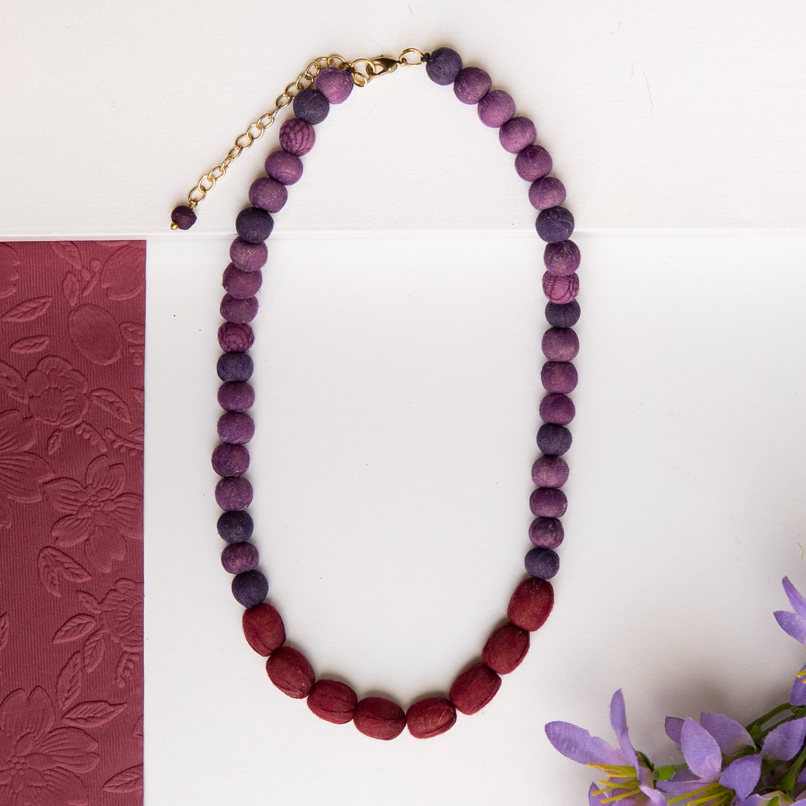 Kantha Couplet Necklace | Purple/Burgundy