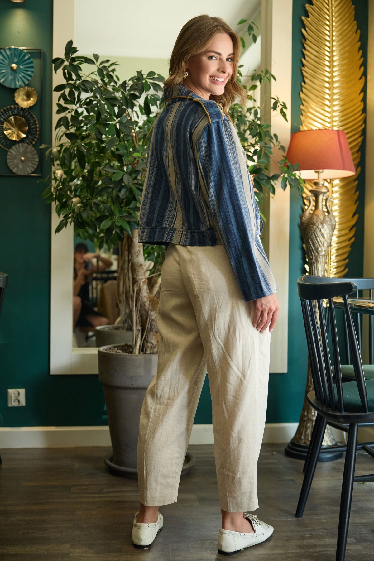 Antique Stripe Denim Jacket - Blue