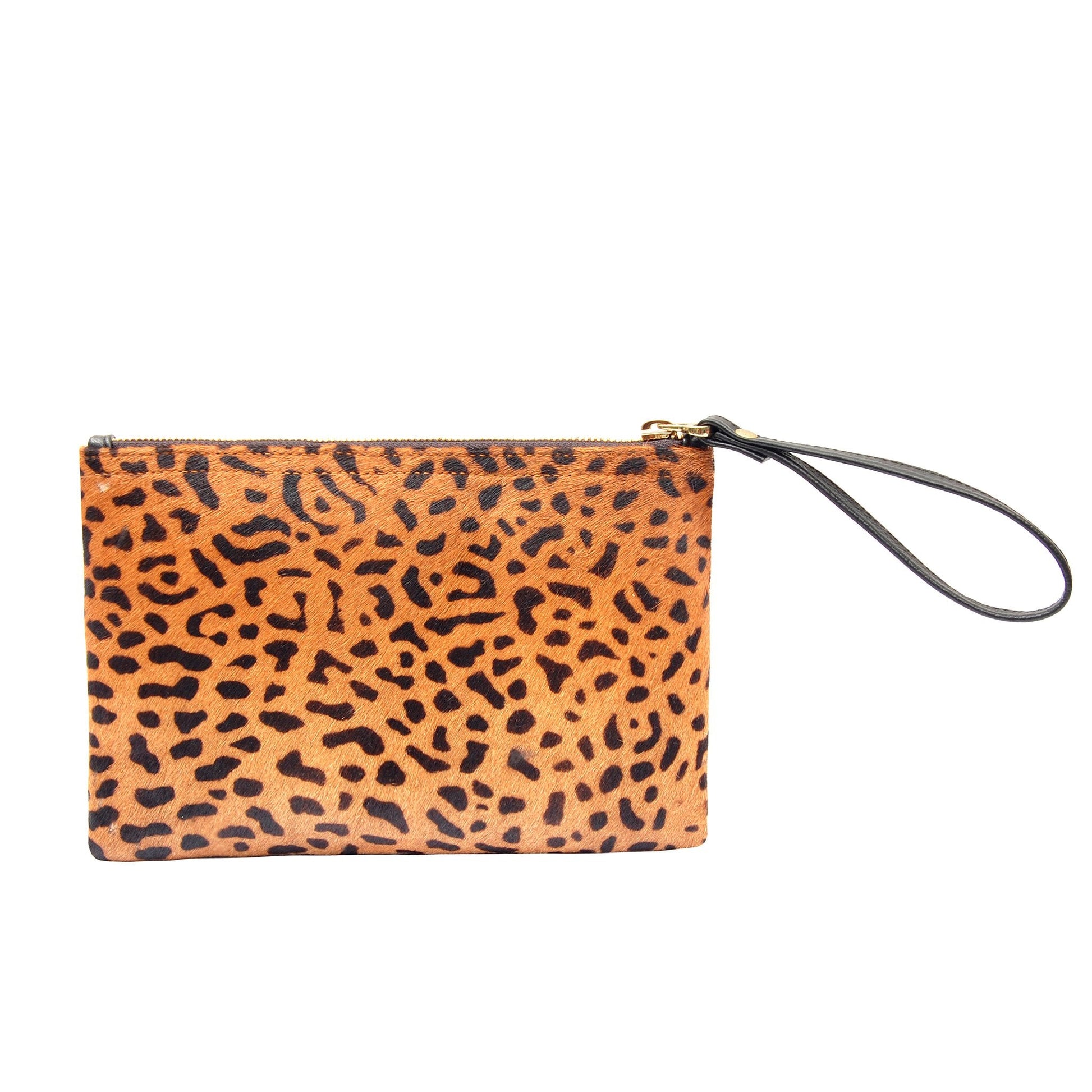 Spotted Leopard Print Leather Wristlet Evening Clutch Bag