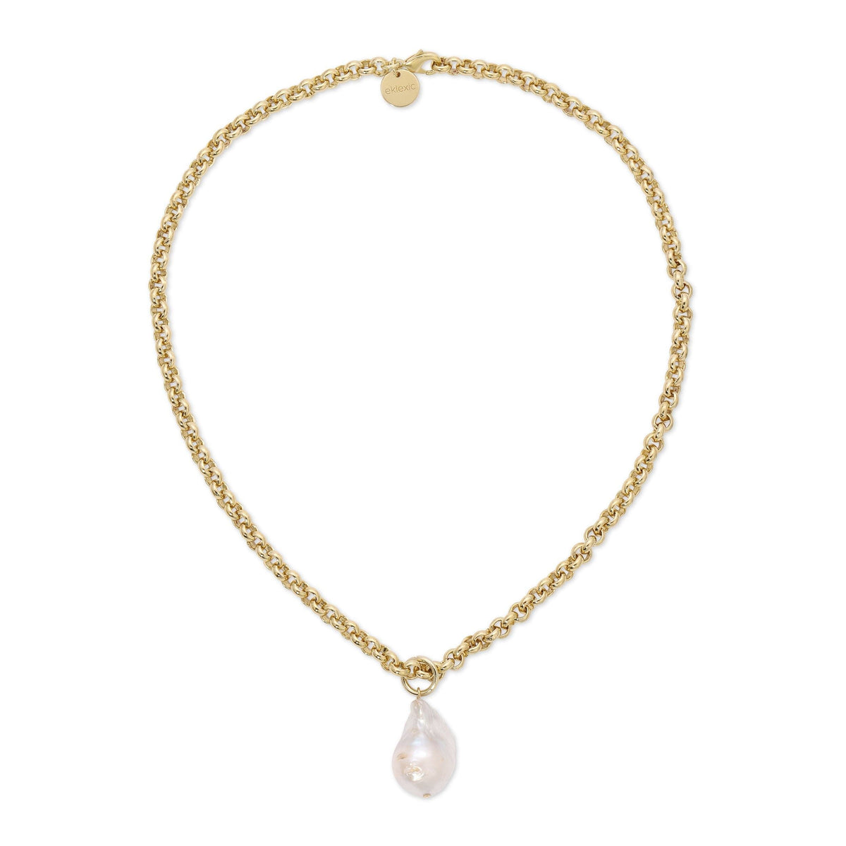 Gold chain necklace with XL Baroque Pearl pendant, perfect for stylish looks