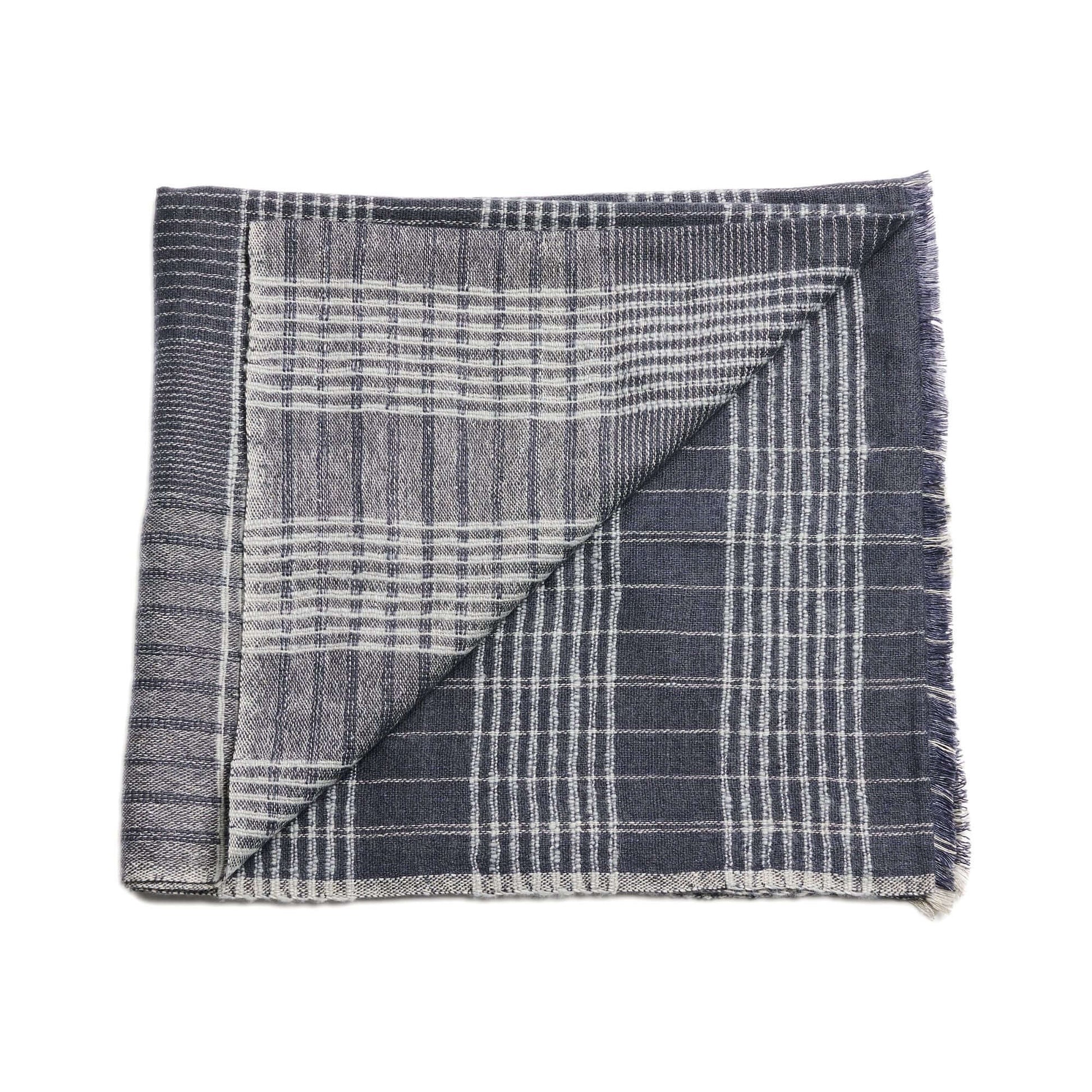 Silica Rose In Shades of Salmon Pink Gray Stripes Pattern Soft Handwoven Merino Throw on display.