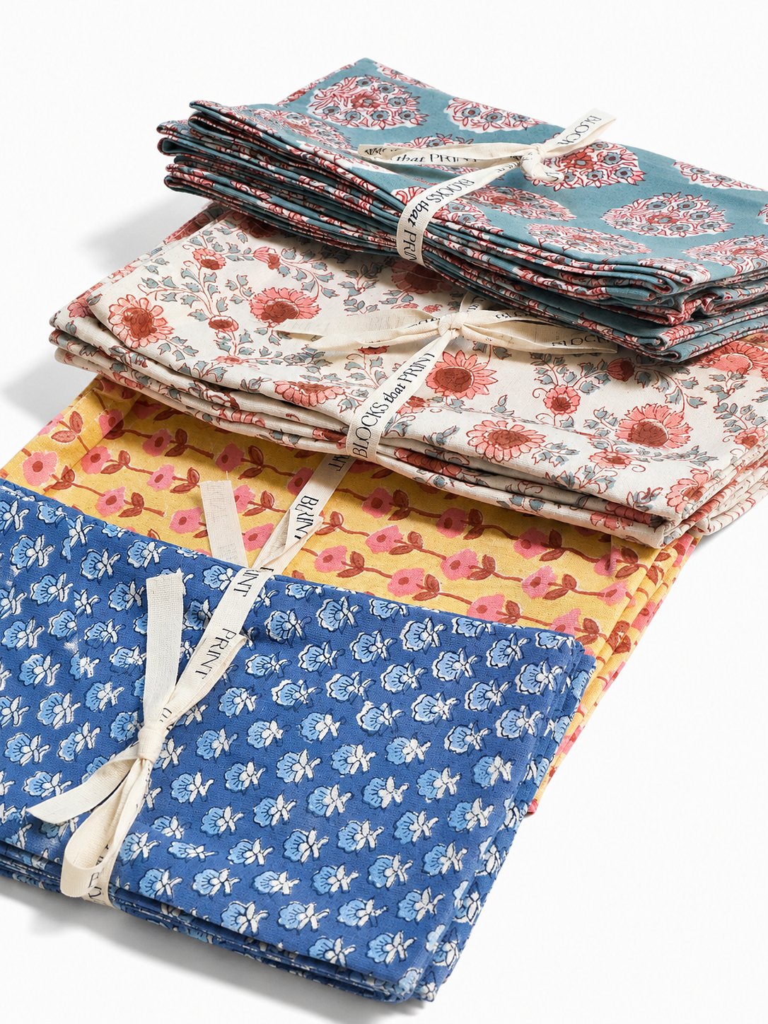 Parijat Blue Floral Large Buti Block Print Napkins(Set of 4)