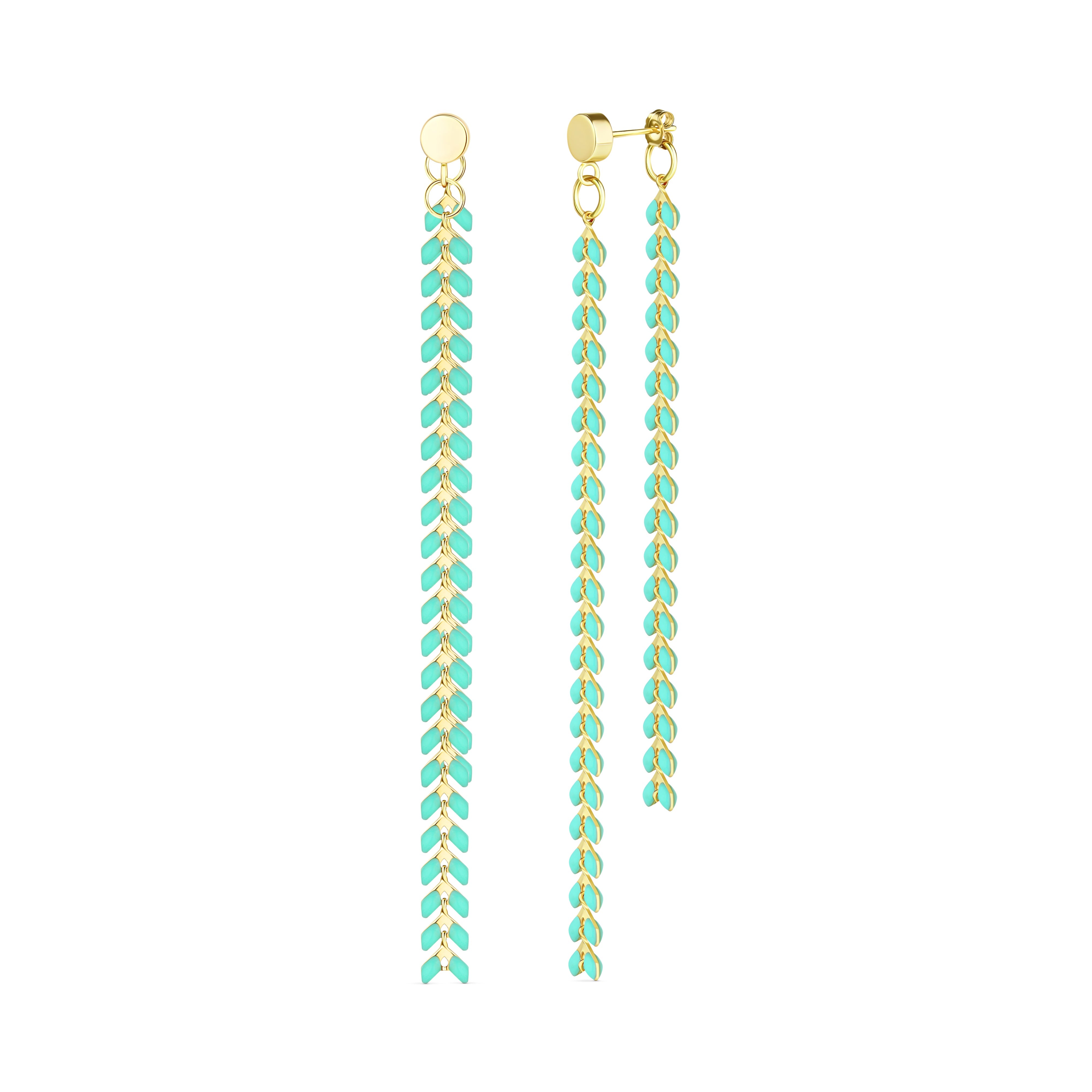 Elegante Turquoise Chevron Dangle Earrings | Gold Filled
