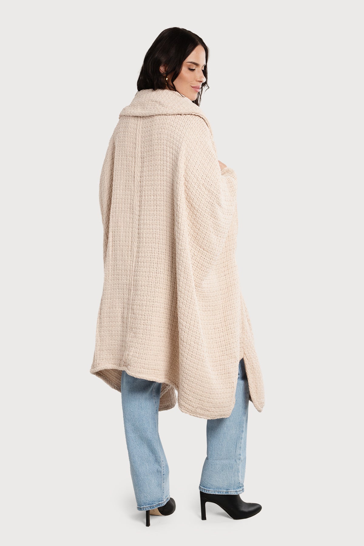 Comfy Oversized Waffle Knit Collared Jacket - Whisper Pink