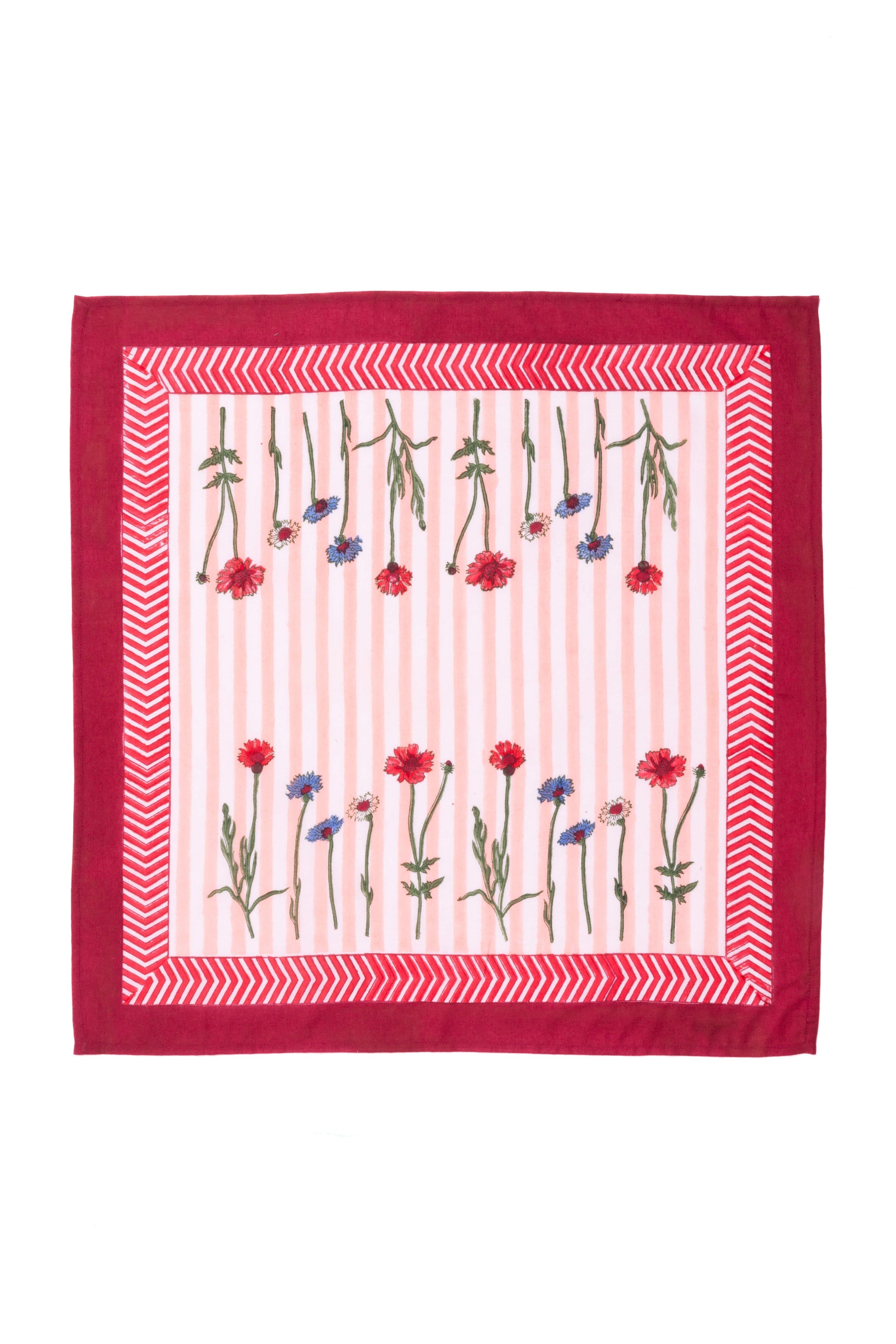 Square pink stripe wildflower blockprint napkins set of 4 - Inner Child
