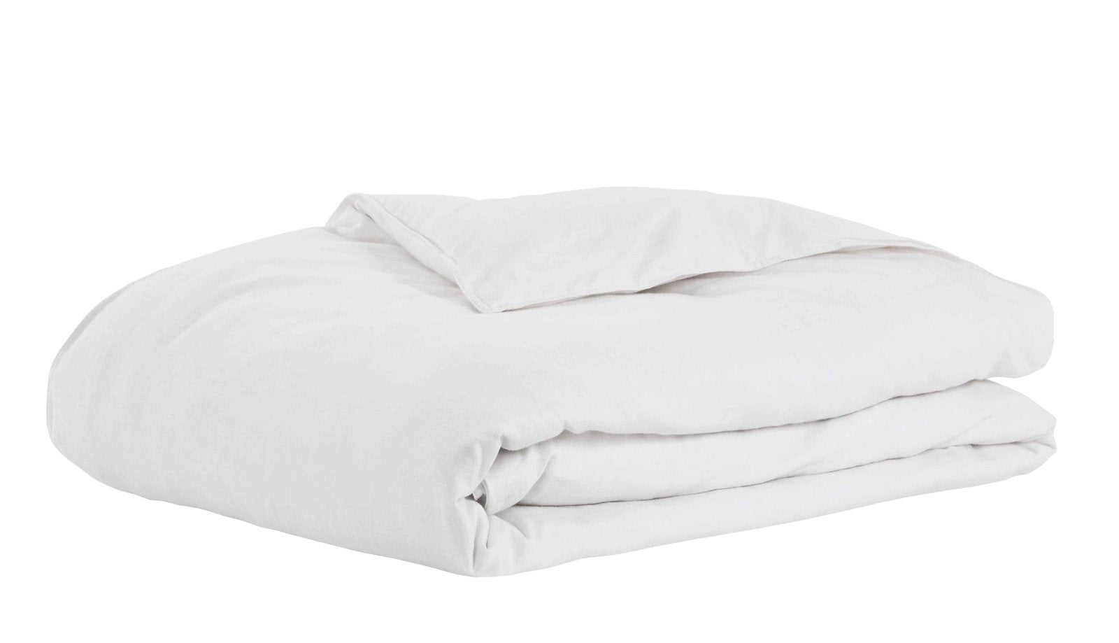 DT-023-10692_2|Neatly folded pure white cotton duvet cover, soft and breathable, ready to enhance any modern bedroom decor.