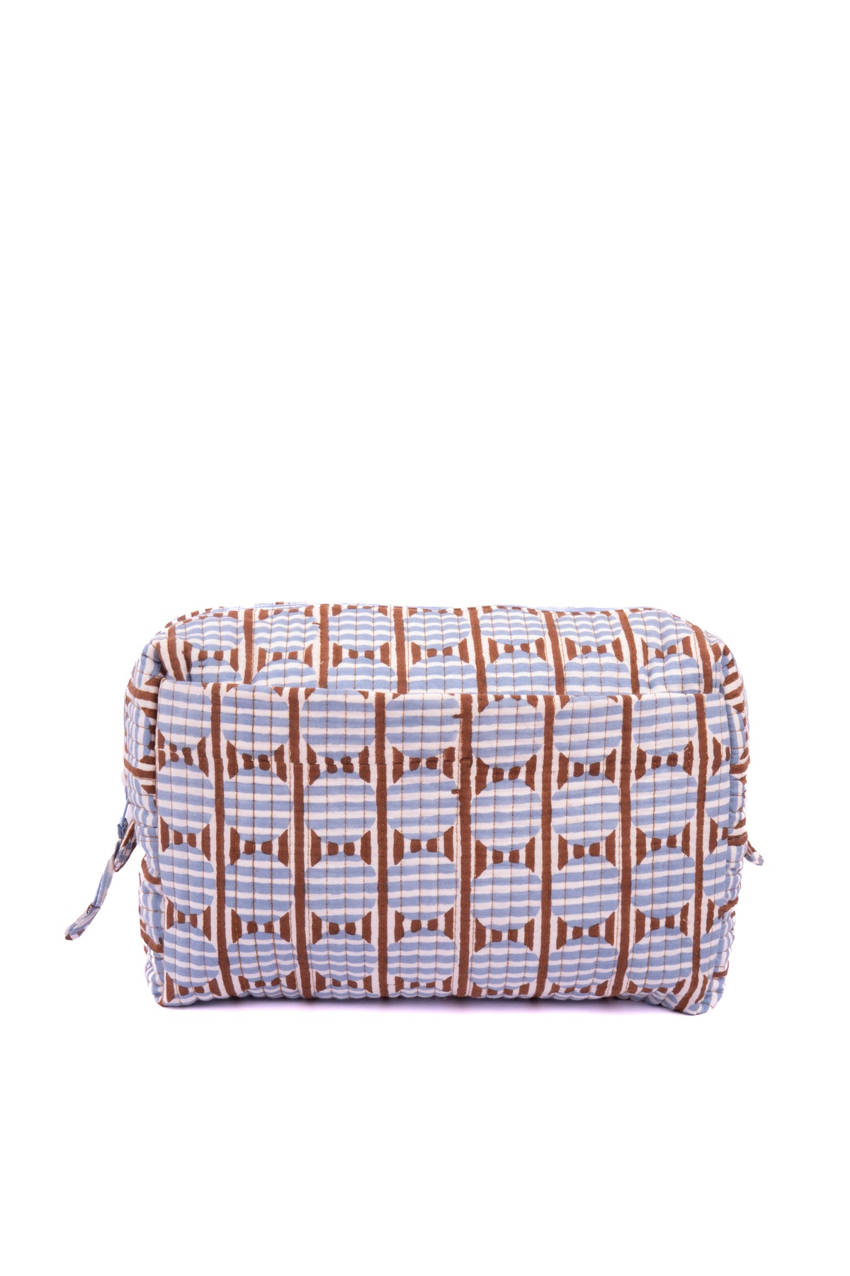 Inner Child brown blue striped circle blockprint travel pouch