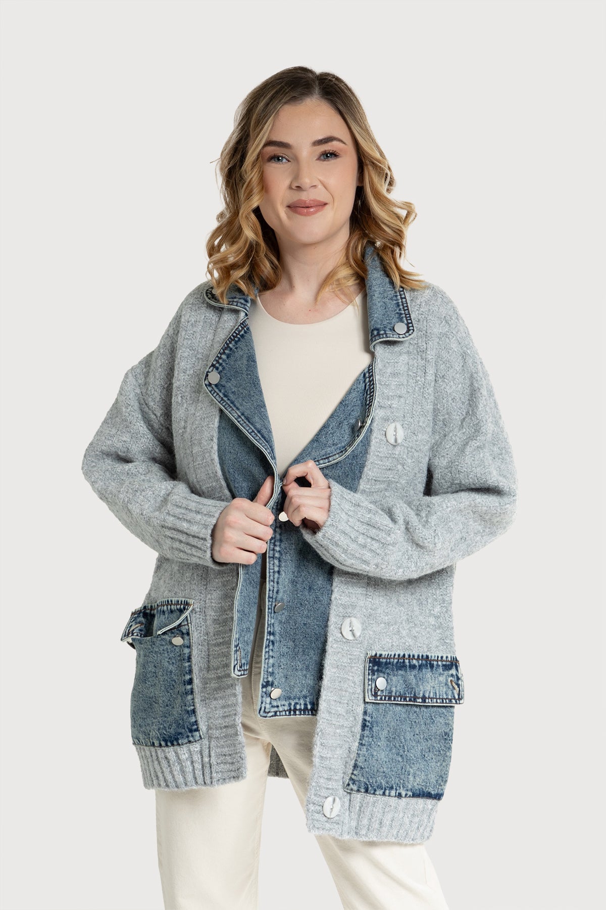 Denim Knit Cardigan - Gainsboro