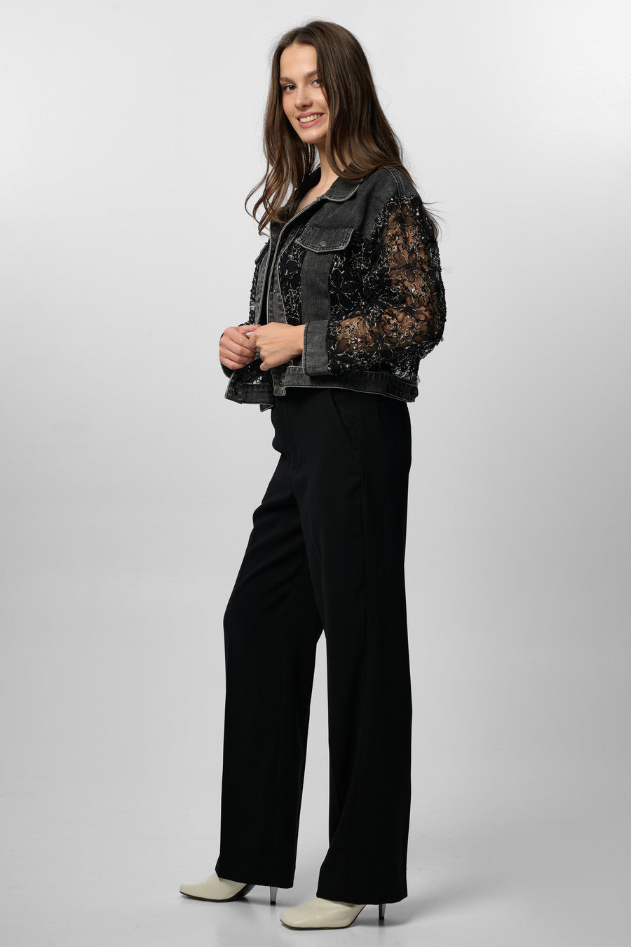 Denim Lace Jacket - Black