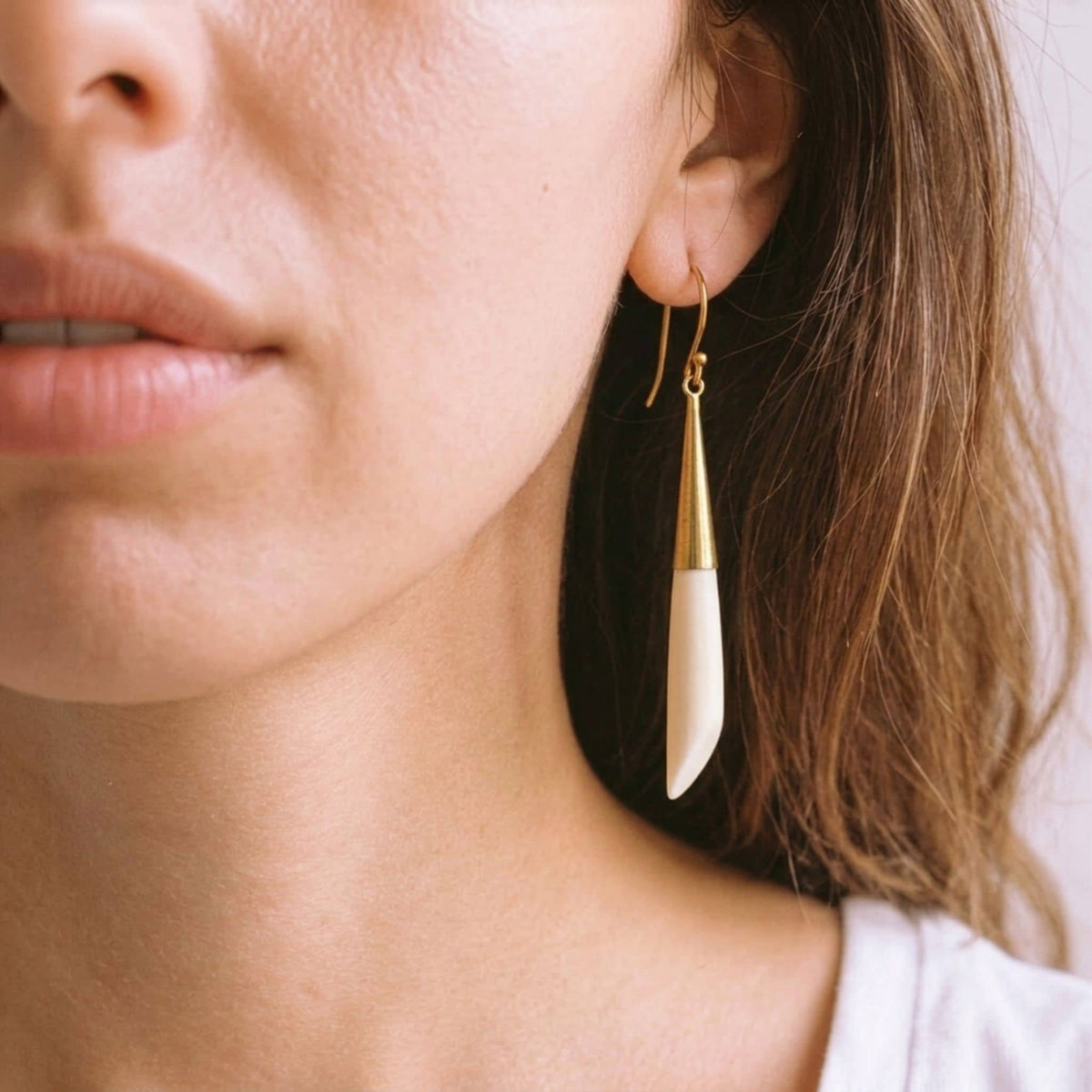 Brass & Bone Teardrop Drop Earrings | Shela #color_white