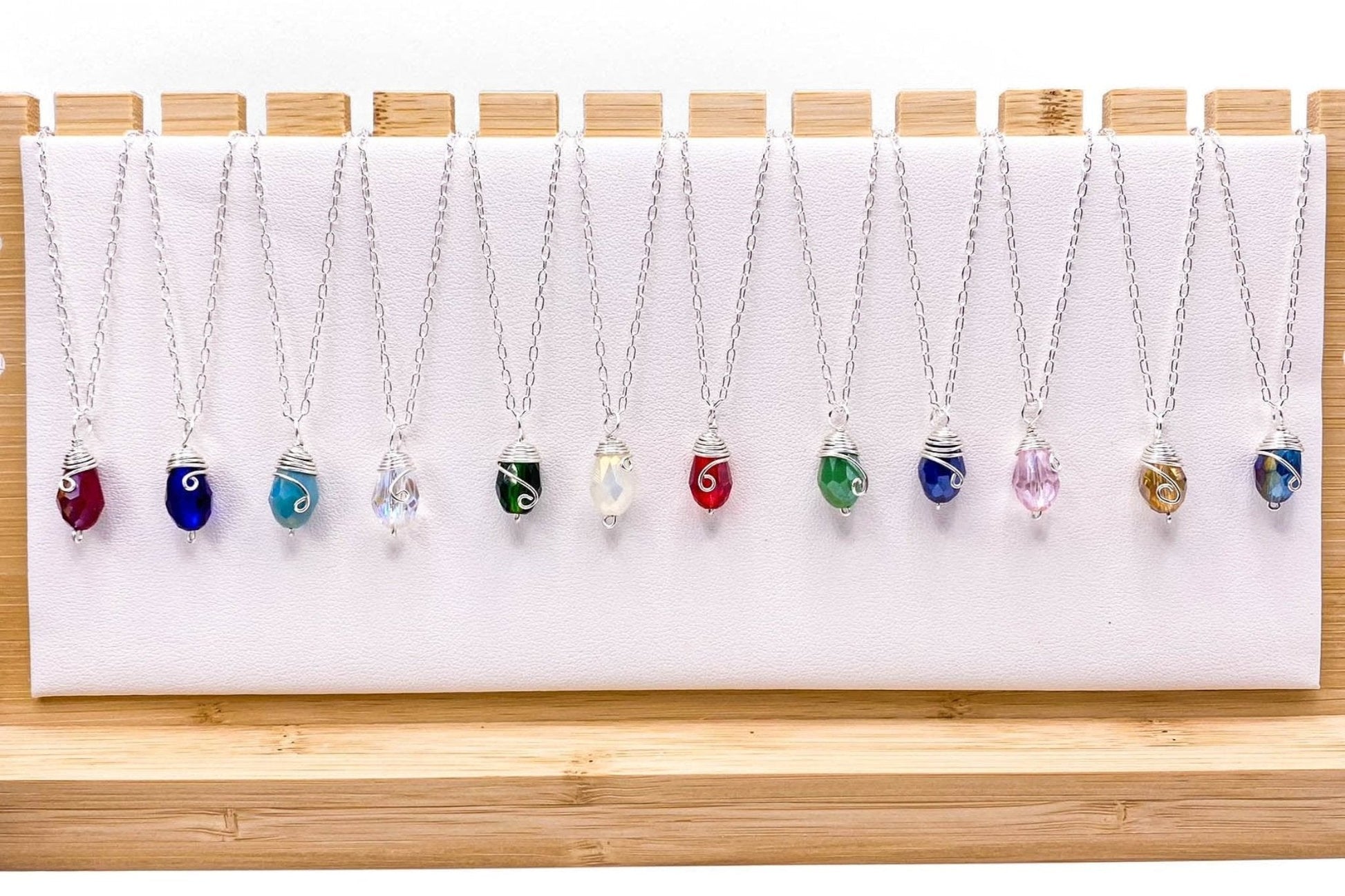 Multicolor crystal birthstone silver necklaces