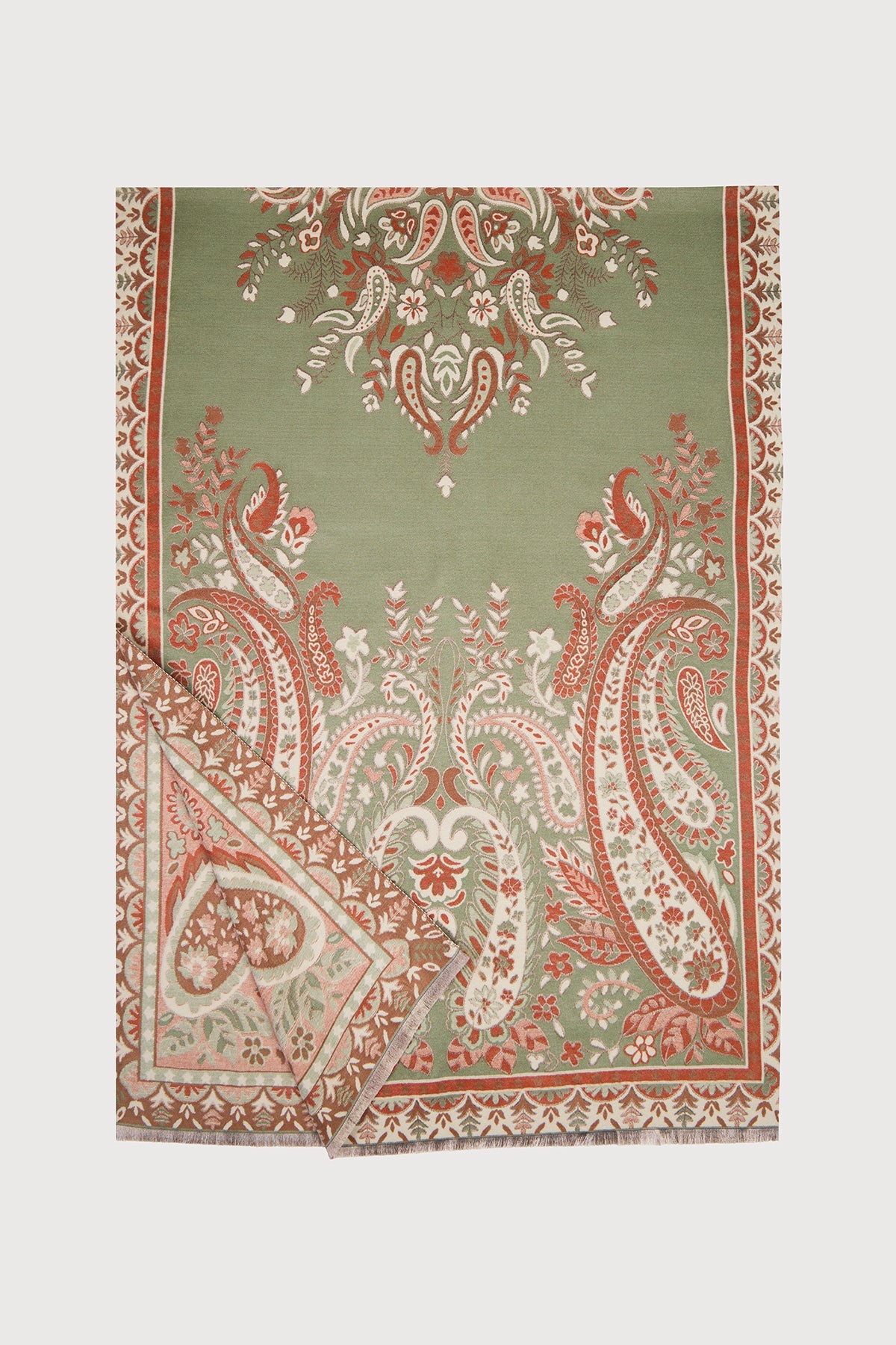 Paisley Motif Reversible Scarf - Sage