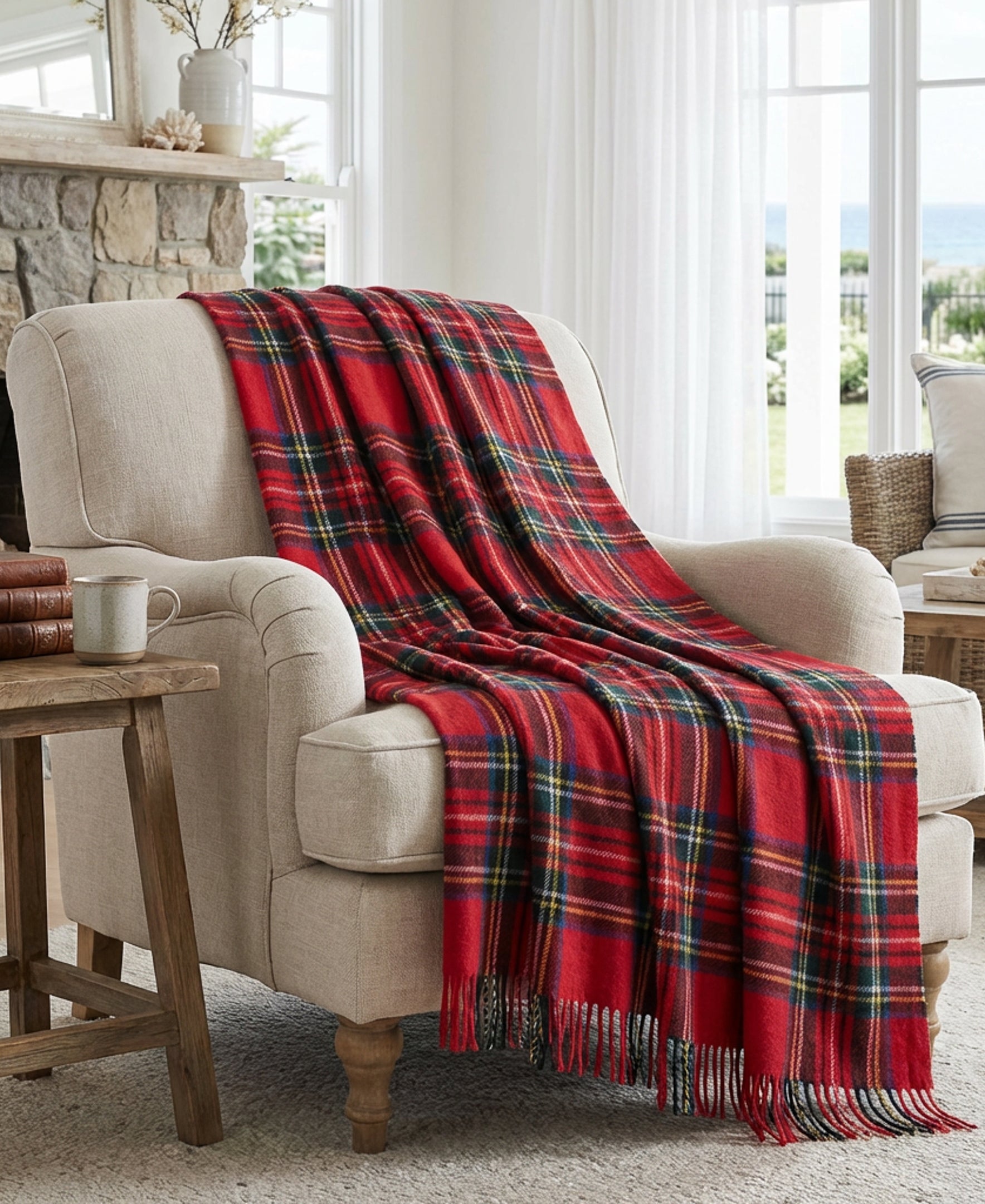 Highland Tweeds Shetland Lambswool Throw (Royal Stewart)-Throws and Blankets-[bar code]-Prince of Scots