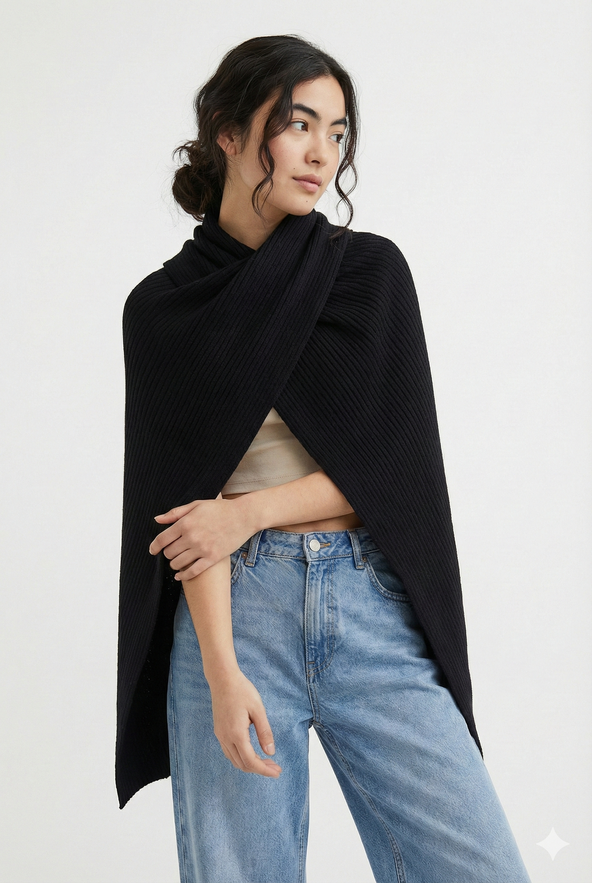 Drapey Ribbed Shawl - Black