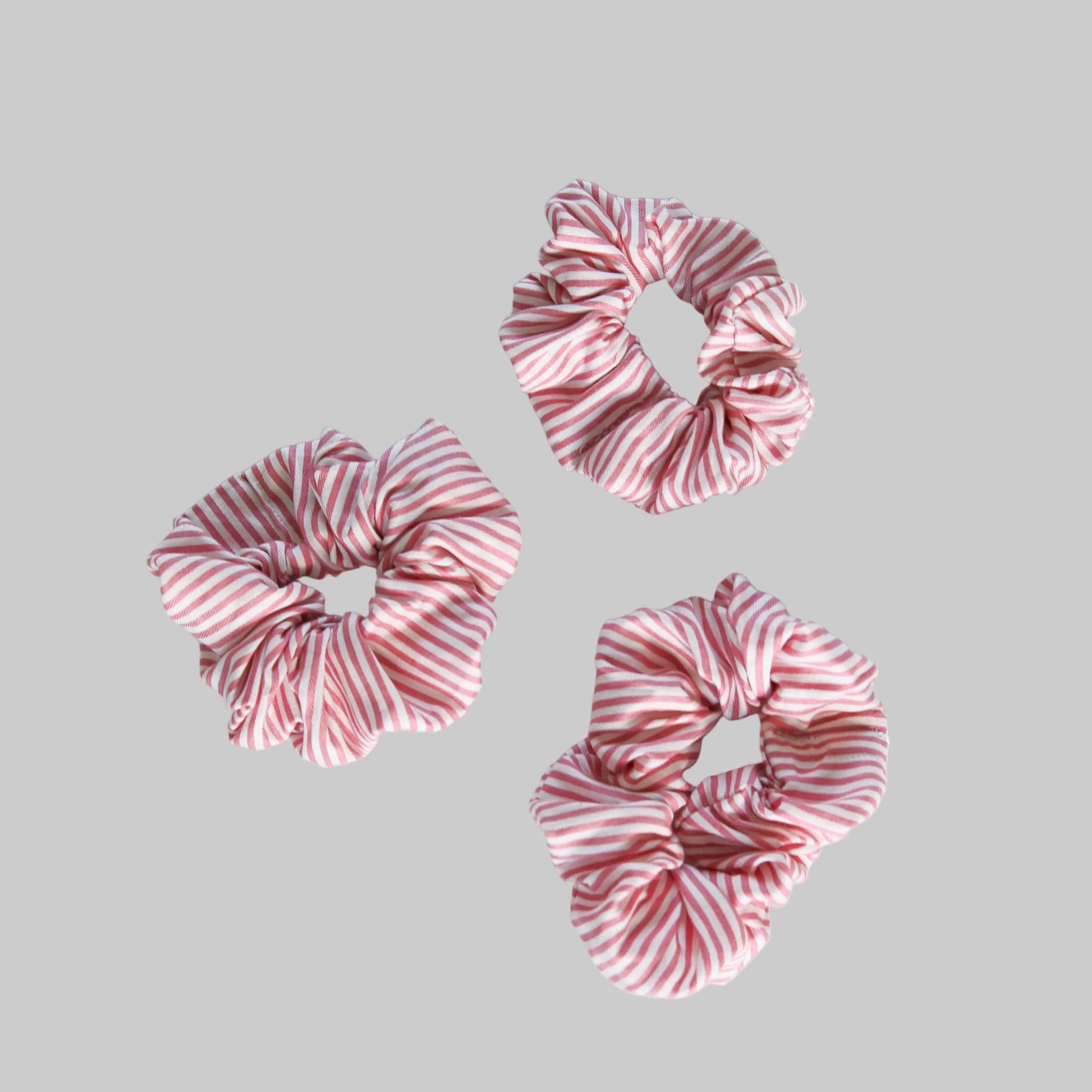 Scrunchie Pink Pinstripe close up — cotton pink stripe hair accessory