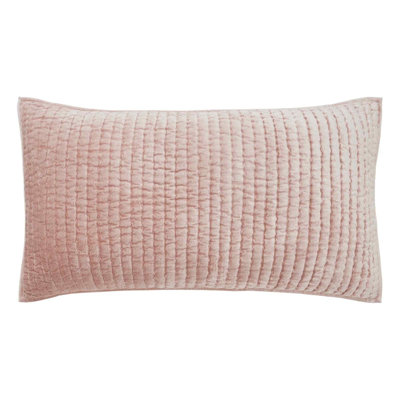 KS-354-2036_1|Blush pink velvet quilt with elegant channel quilting, offering a soft, luxurious feel and inviting warmth for your bed.