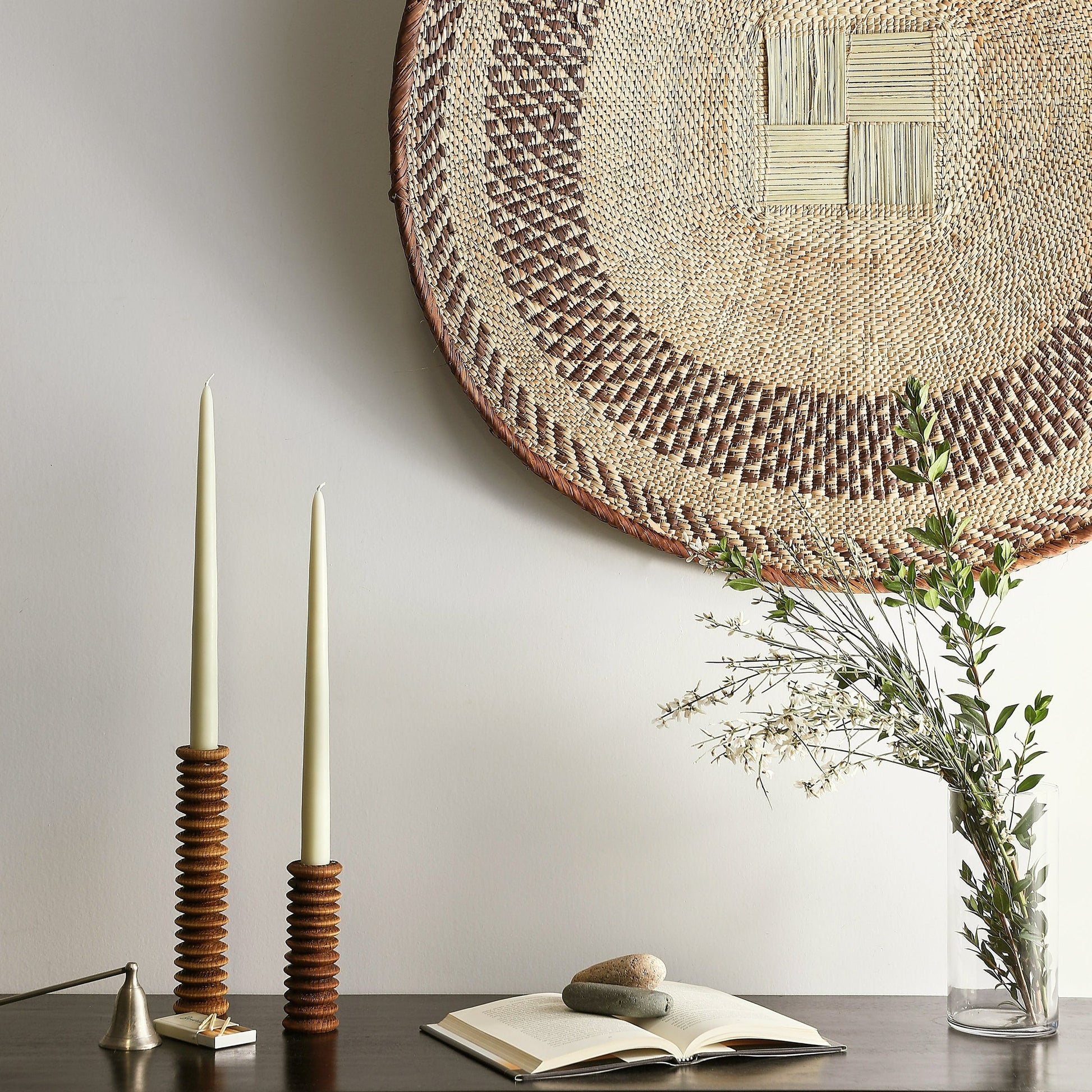 Hand Carved Pine Wood Candle Stick Holders Spiral