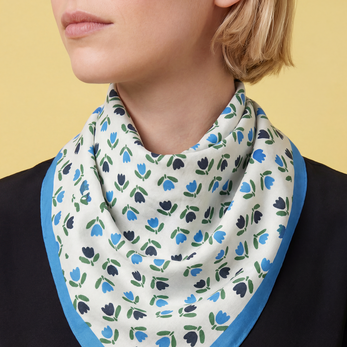 black and blue tulips pattern cotton bandana
