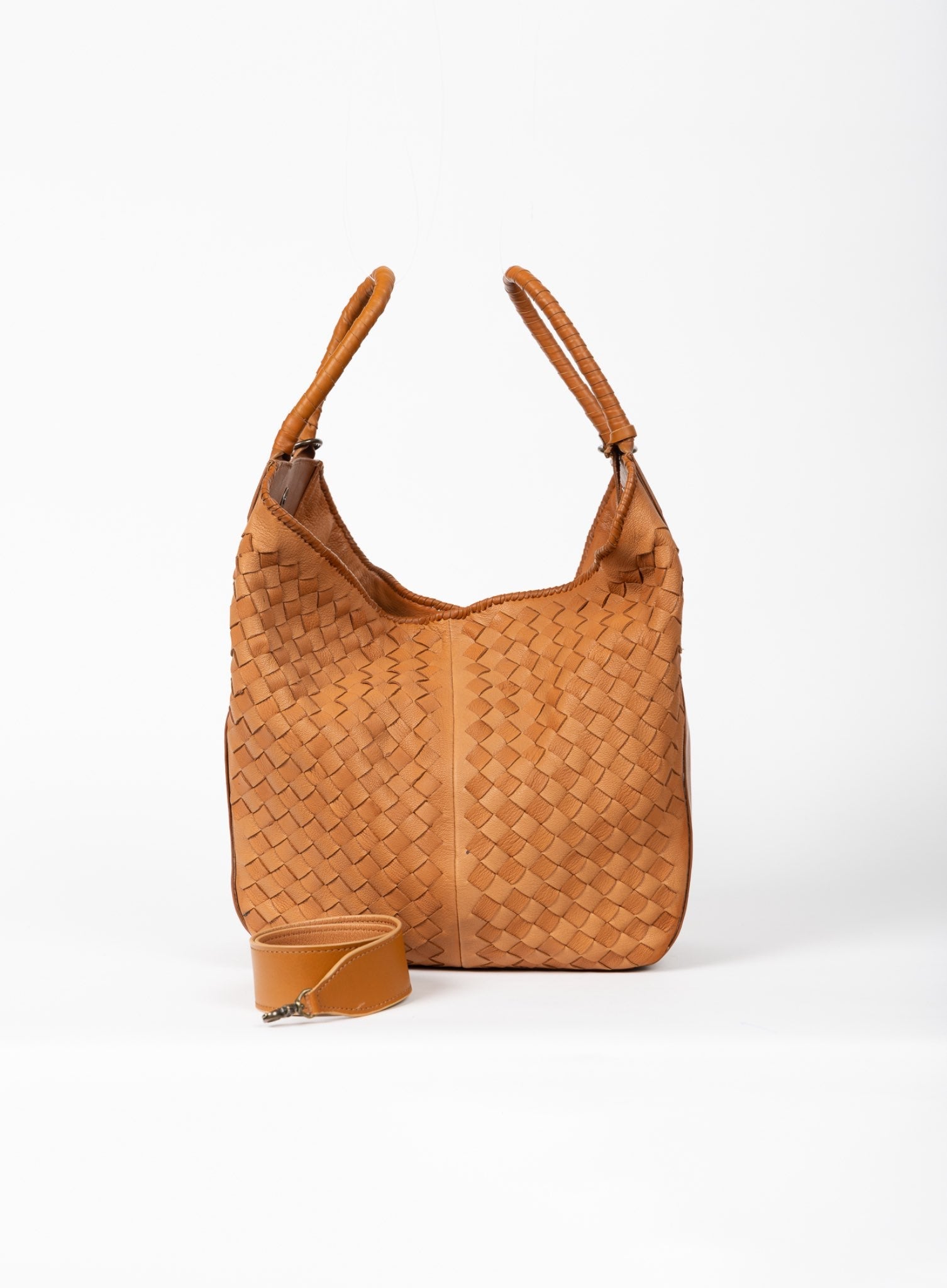 all day leather tote in camel from our womens together collection showcasing it open interior view.