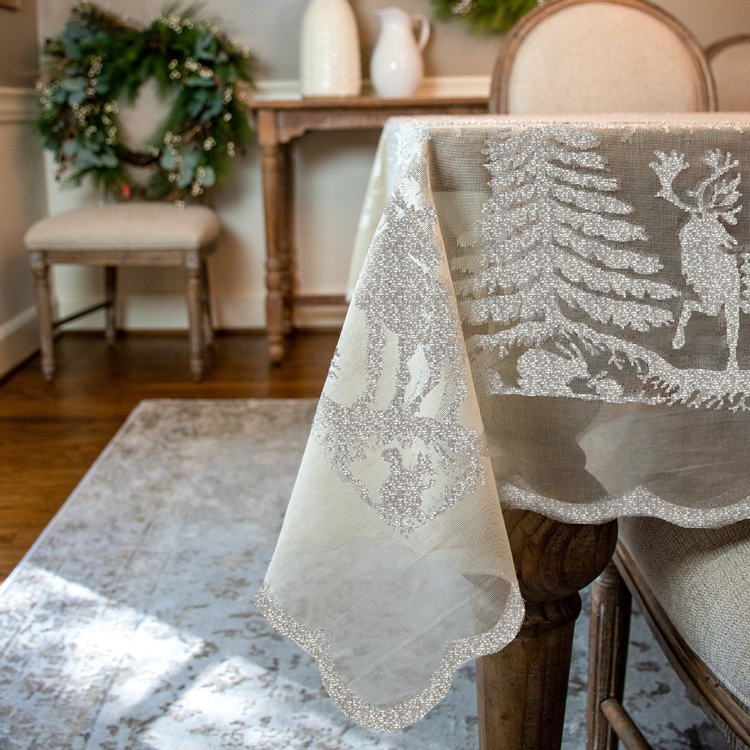 Prince of Scots Scottish Leno Gauze Christmas Tablecloth ~ Silver Lurex ~-Home Gifts-Prince of Scots-MadrasSilverTable-810032752293-Prince of Scots