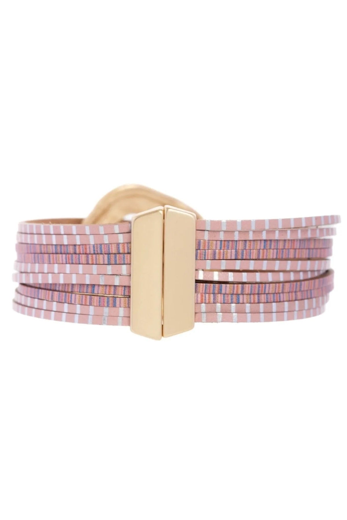 Vegan Leather Disk Bracelet - Pink