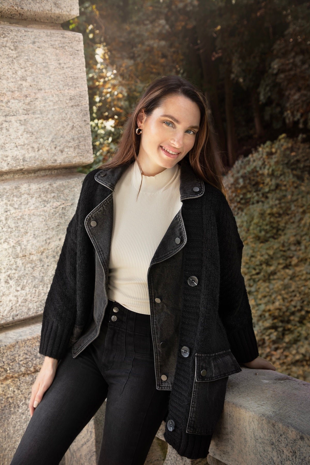 Denim Knit Cardigan - Black