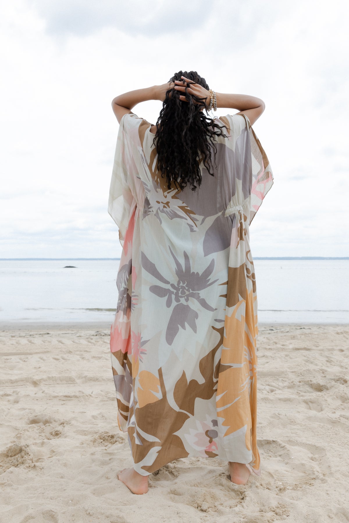 Multicolor Floral Kaftan Maxi - Light Gray