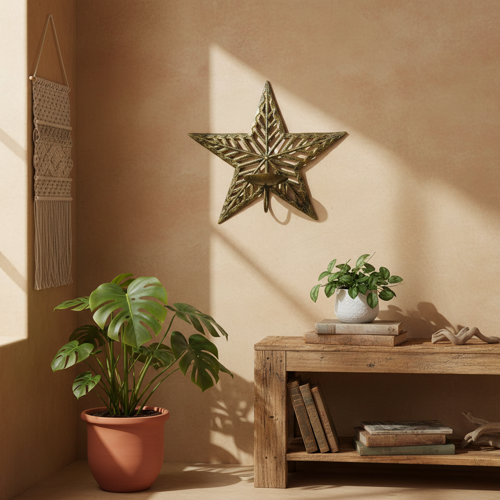 SM933 Painted Star Sconce in living room bohemian coastal decor
