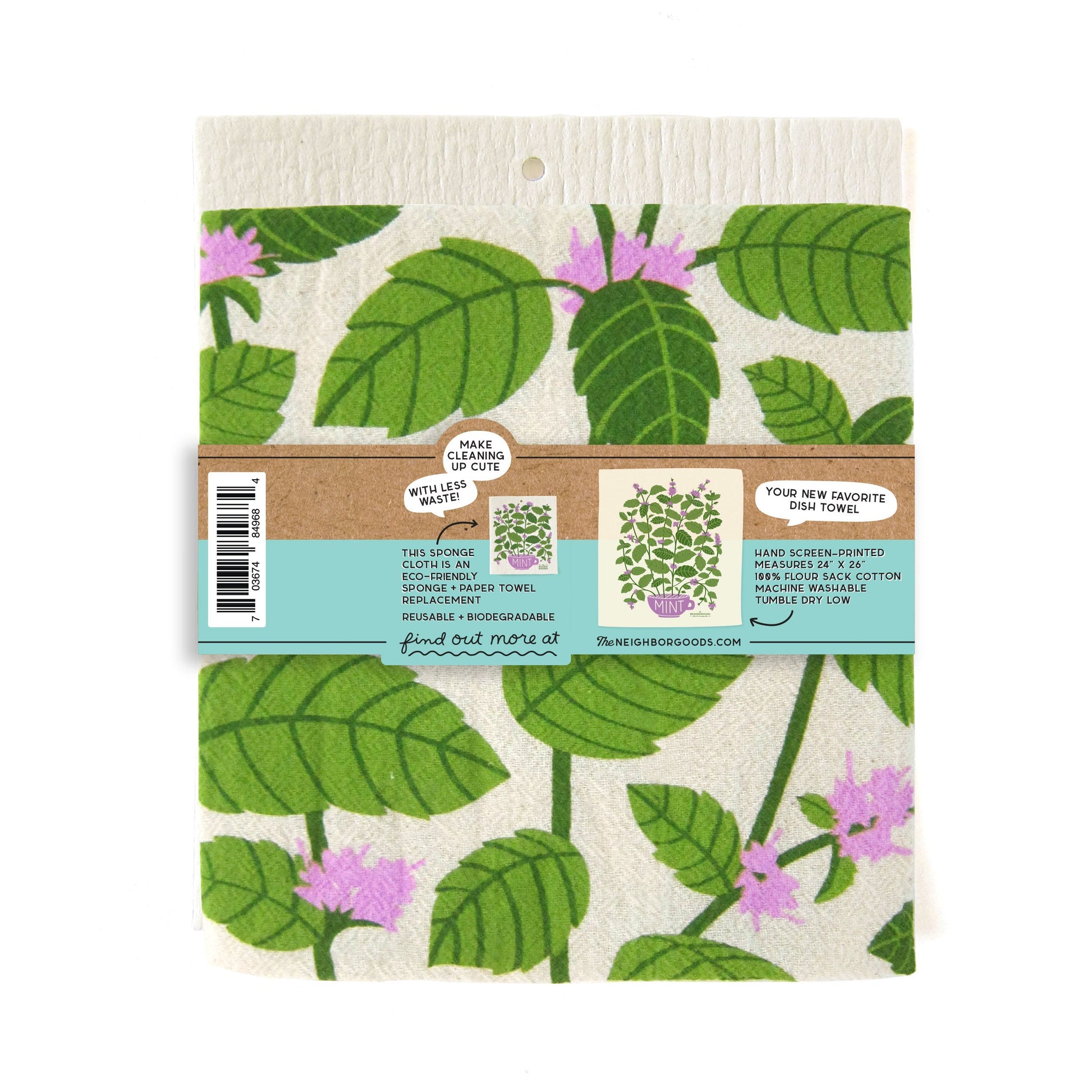 Cotton dish towel with mint design