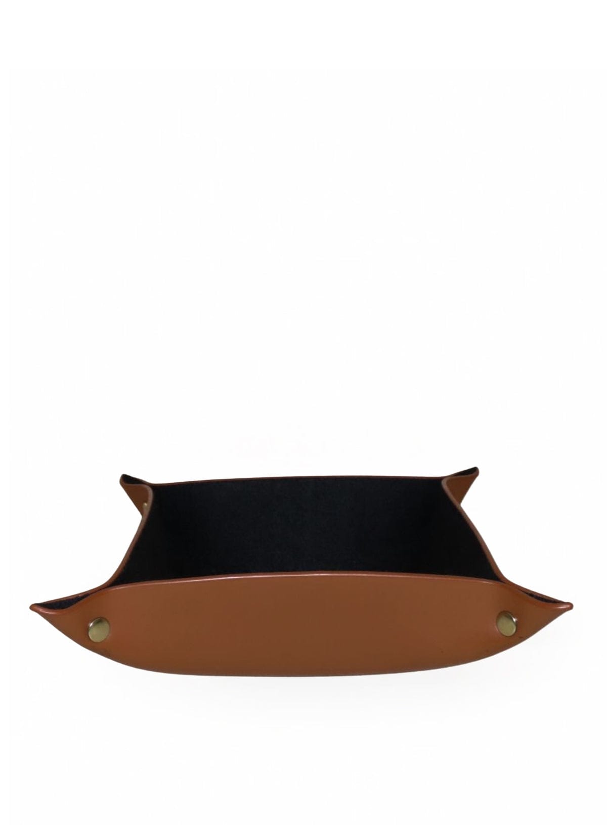 Cognac leather tray with rounded corners on a white background