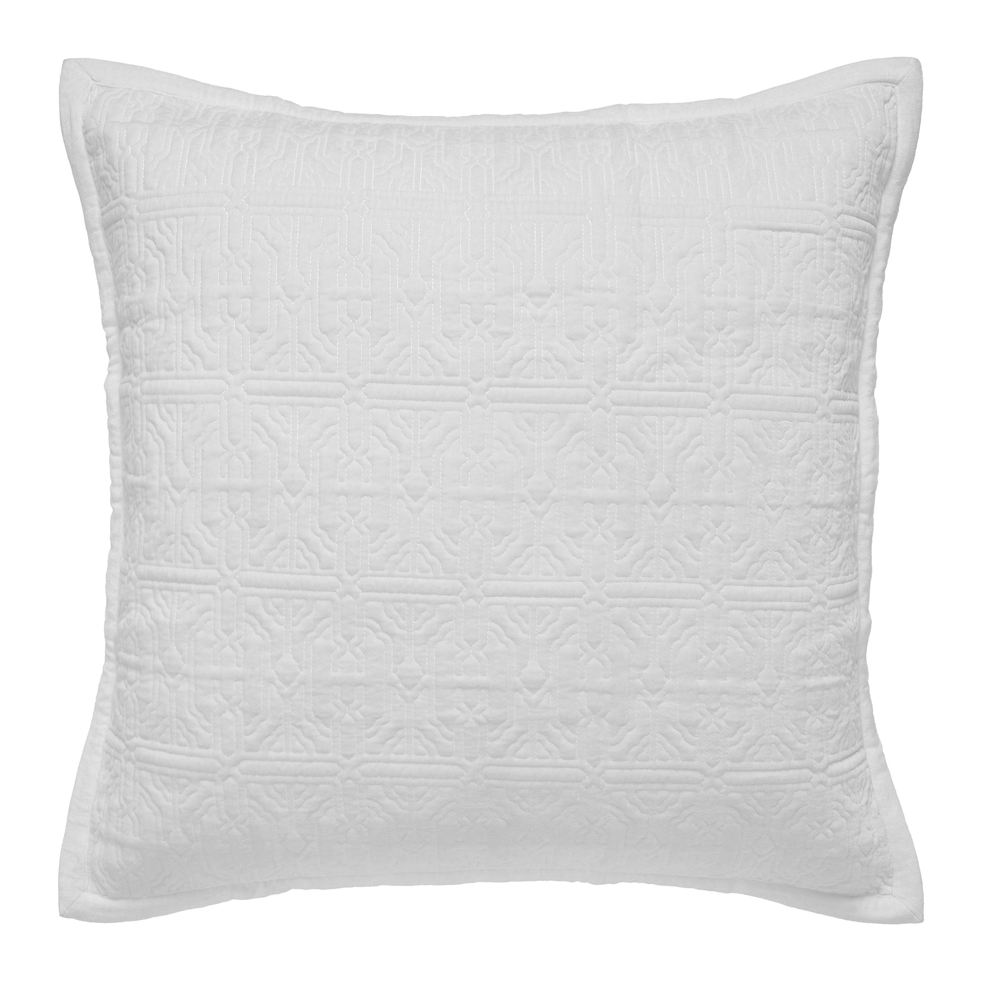ES-376-2626_1|Elegant white geometric quilted quilt. Intricate, textured bedding with a subtle modern pattern, perfect for sophisticated decor.