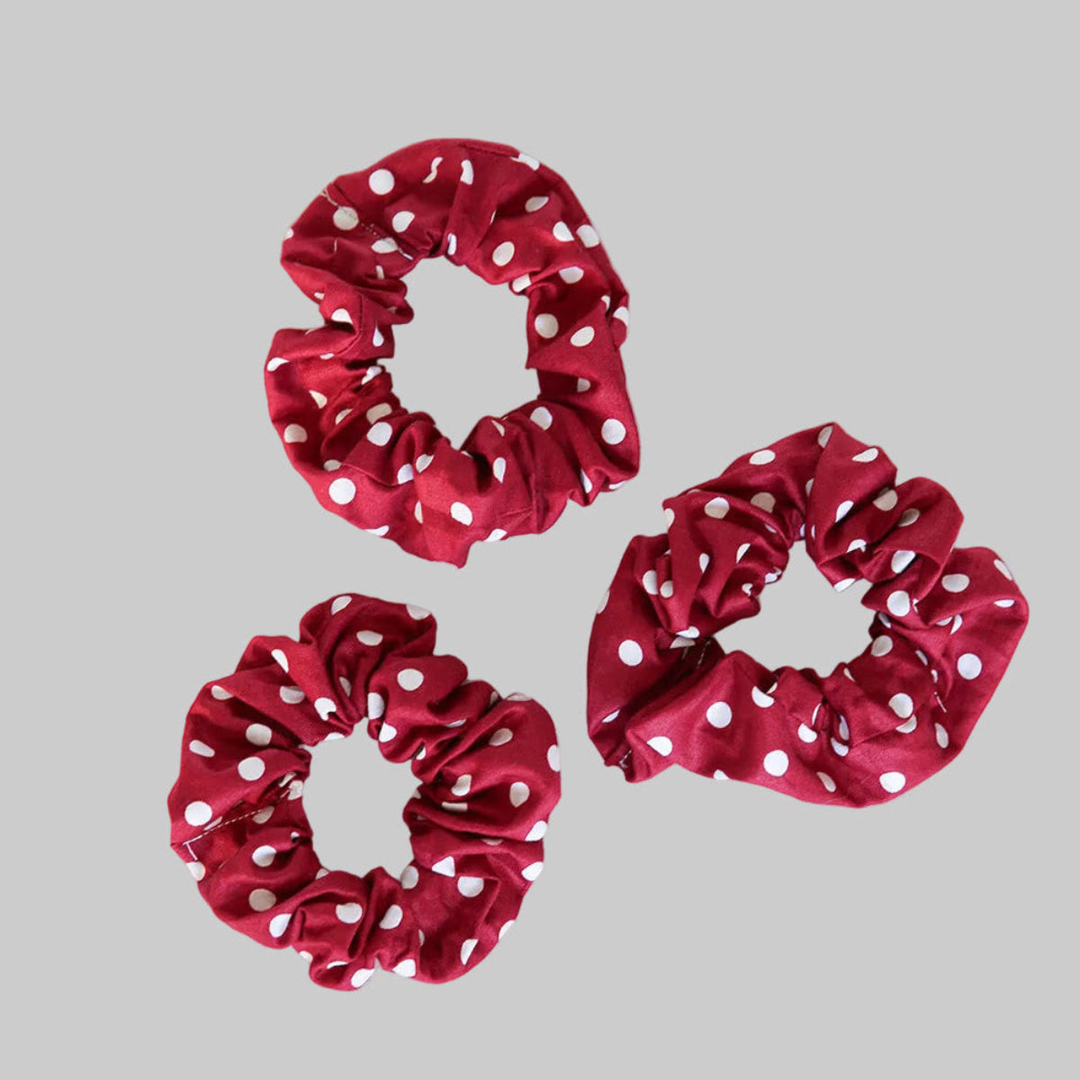 Scrunchie Red Polka Dot detail — premium cotton red polka dot hair accessory