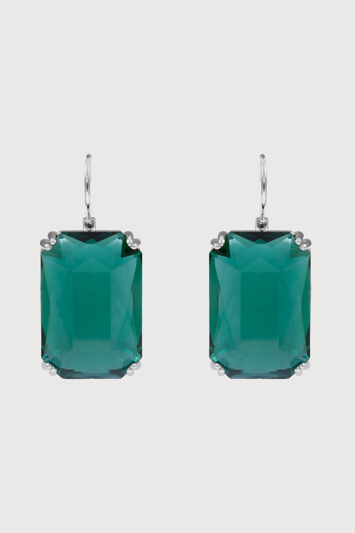 Emerald-Cut Green Crystal Drop Earrings - Green