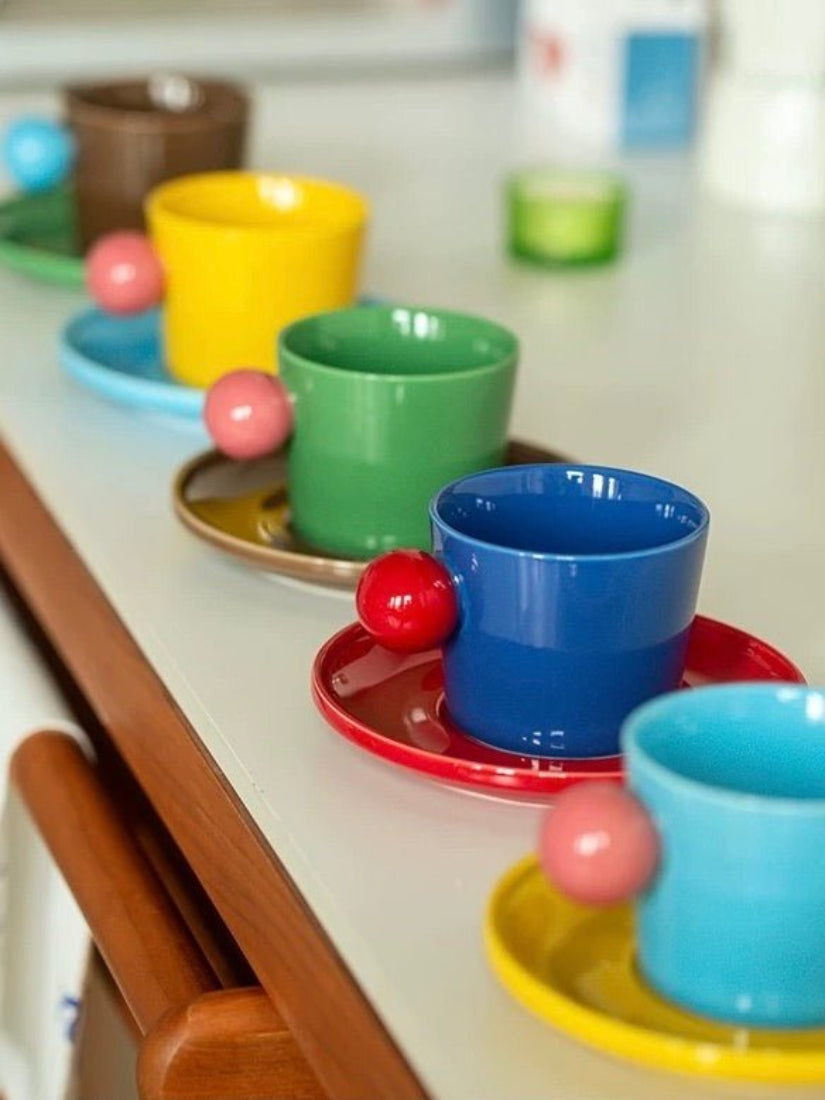 Handmade Skittles Coffee Mug With Saucer - Cute Dopamine Espresso Cup - Mugs - Skittles Coffee Mug With Saucer - Style A - INSPECIAL HOME