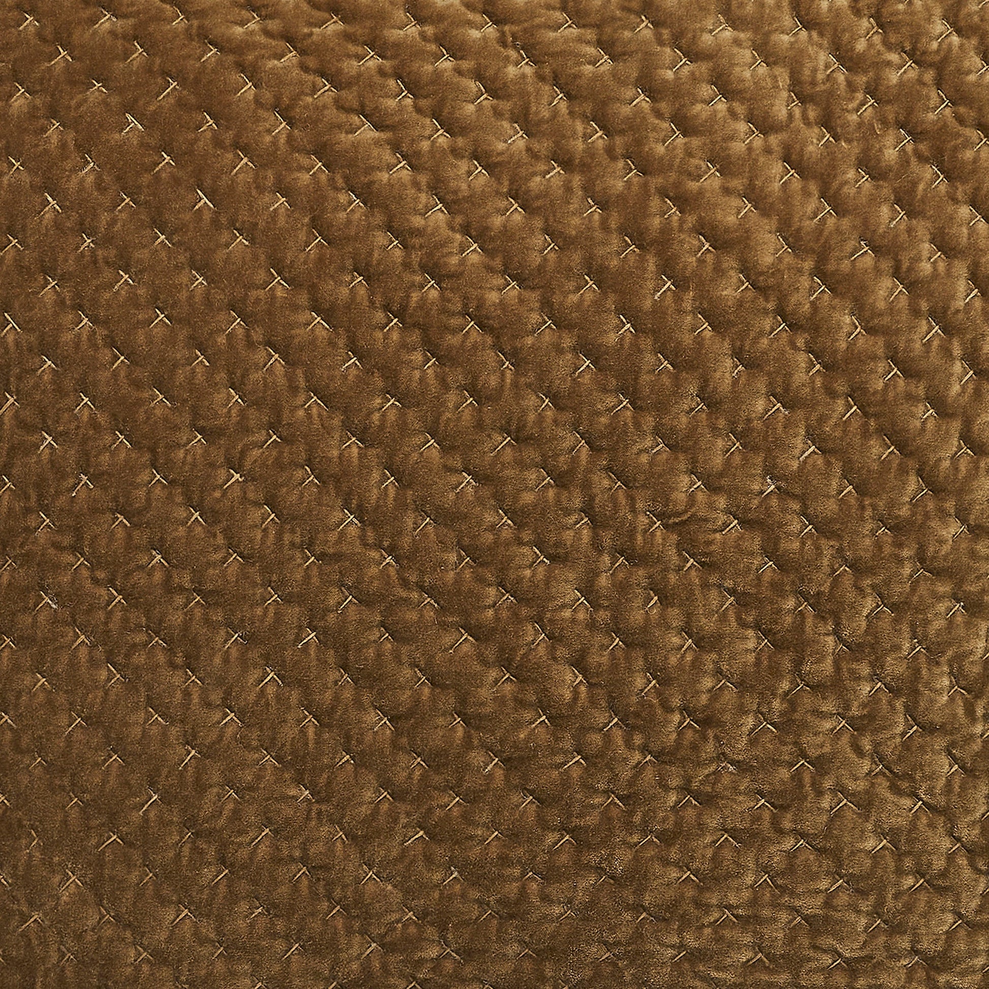 SS-378-2026_4|Rich brown velvet quilted fabric with detailed X-stitching pattern, offering plush texture and luxurious warmth for bedding.