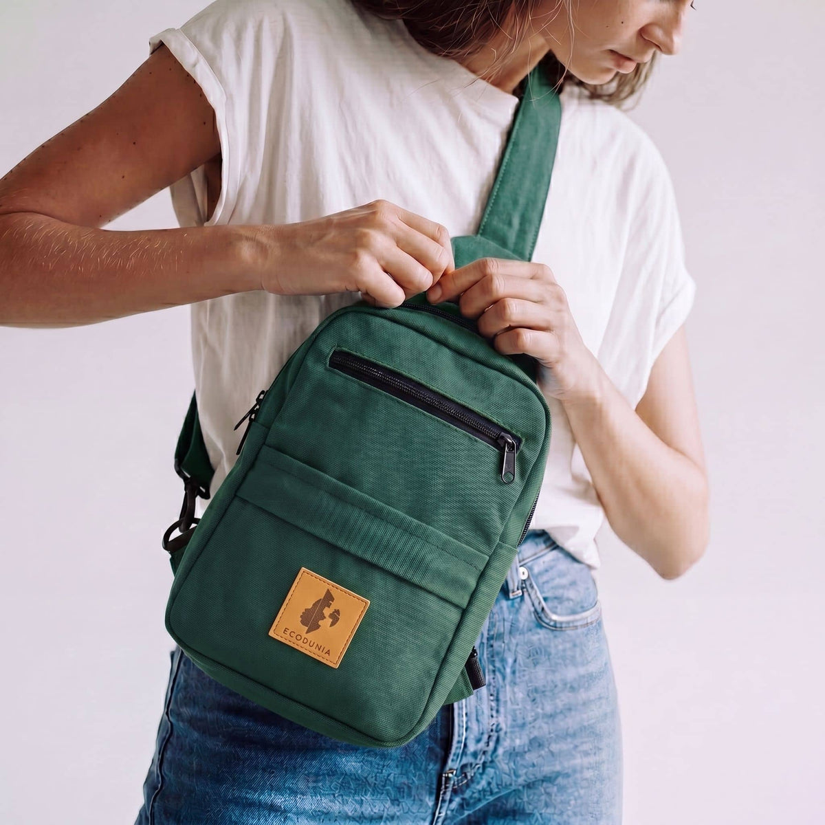 Umoja large canvas crossbody sling bag in forest green — Ecodunia #color_forest-green