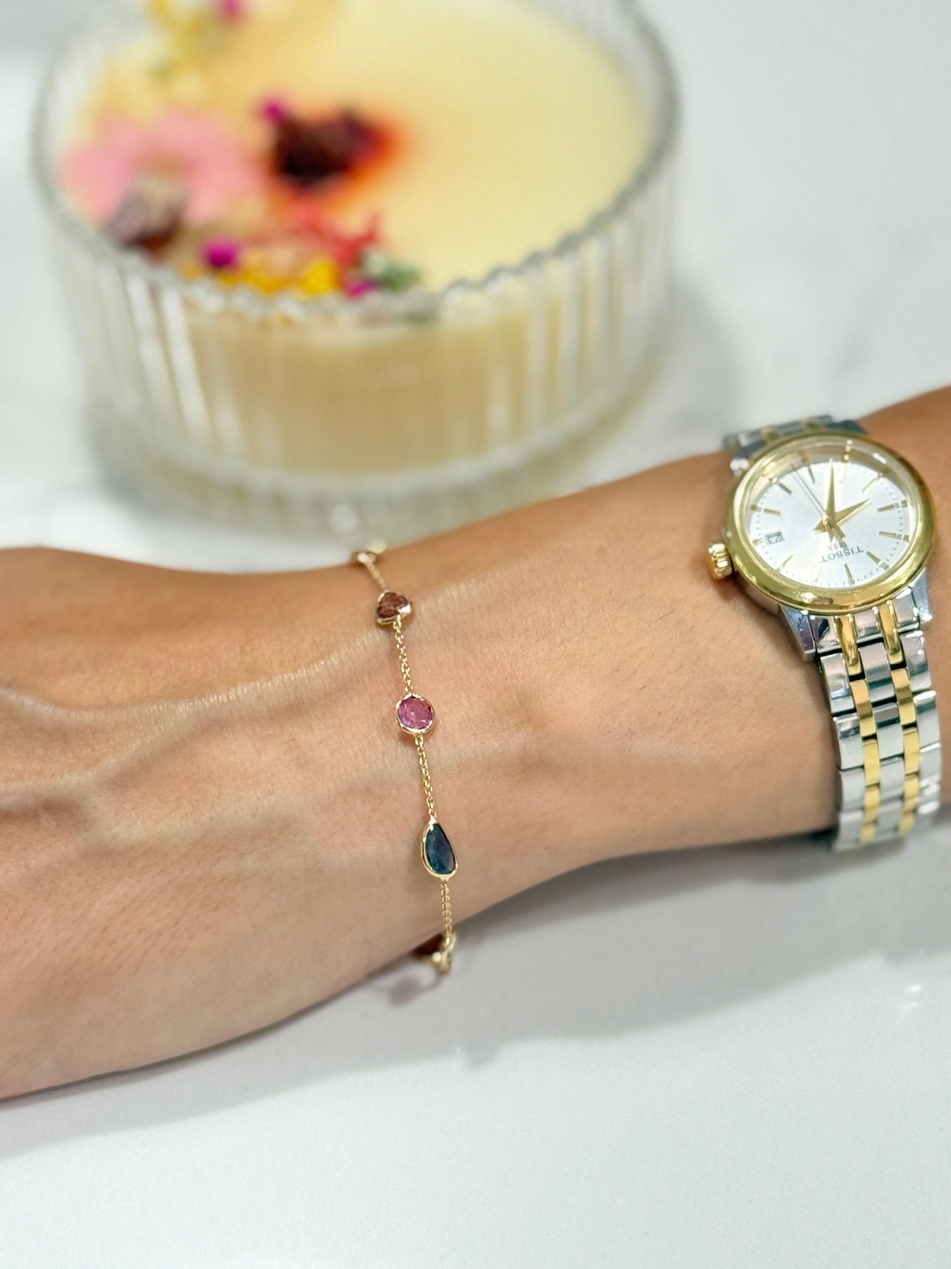 Rainbow Radiance minimal everyday fine jewelry in solid gold and sterling 925 silver with natural gemstones.