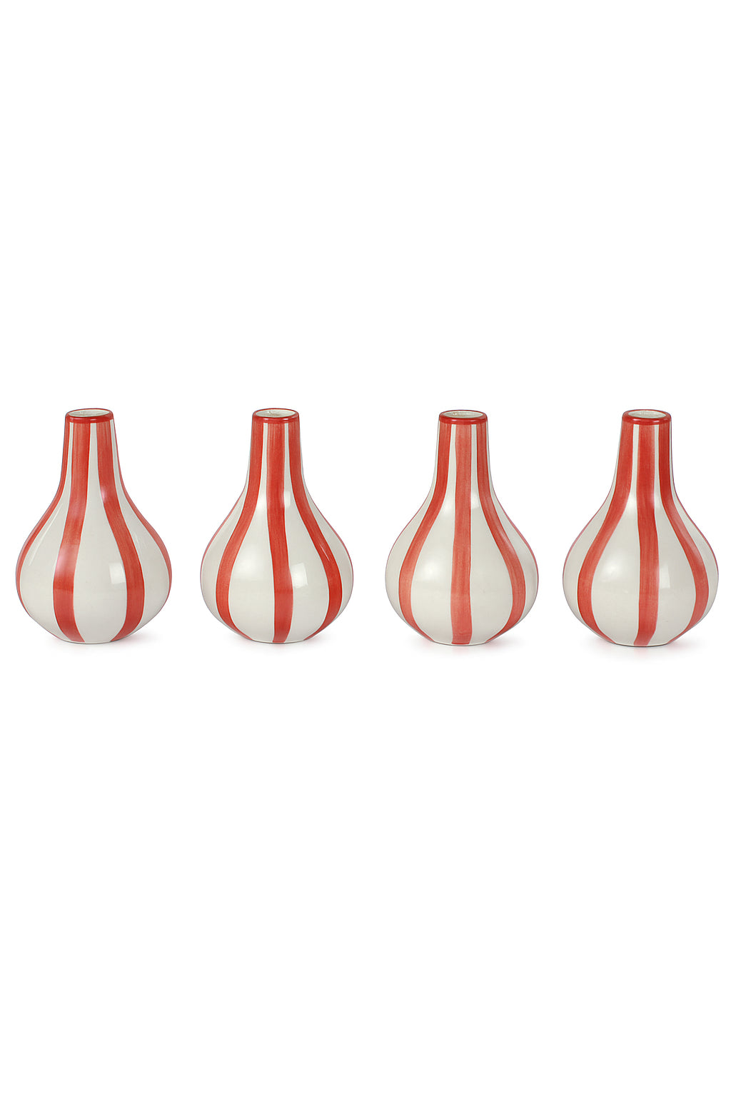 Ceramic Stripe  bud vase, Red -  3.5 x 3.5 x 4.75 Inches ( Set of 4 )