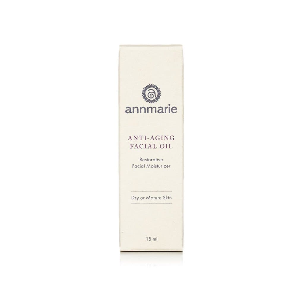 Anti-Aging Facial Oil packaging box for restorative facial moisturizer, designed for dry or mature skin, 15 ml.