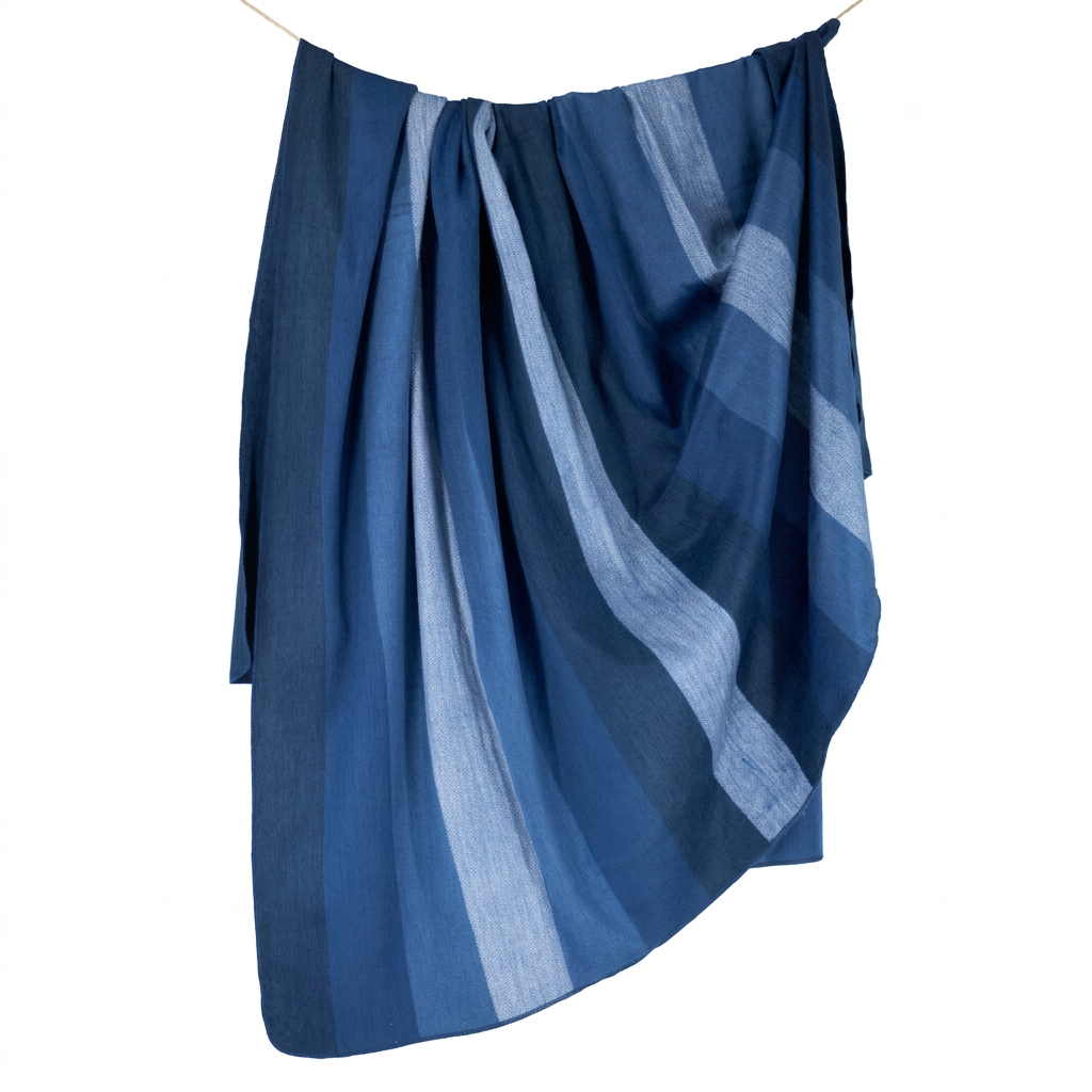 beautiful striped blues blanket handwoven in Ecuador.  brushed with native tTsal plant for sheen.  