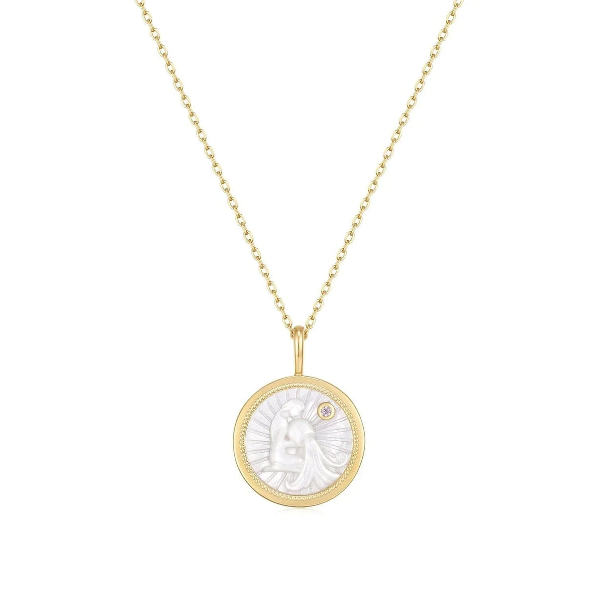 Zodiac Aquarius Gold Necklace with Mother of Pearl Pendant for stylish vibes