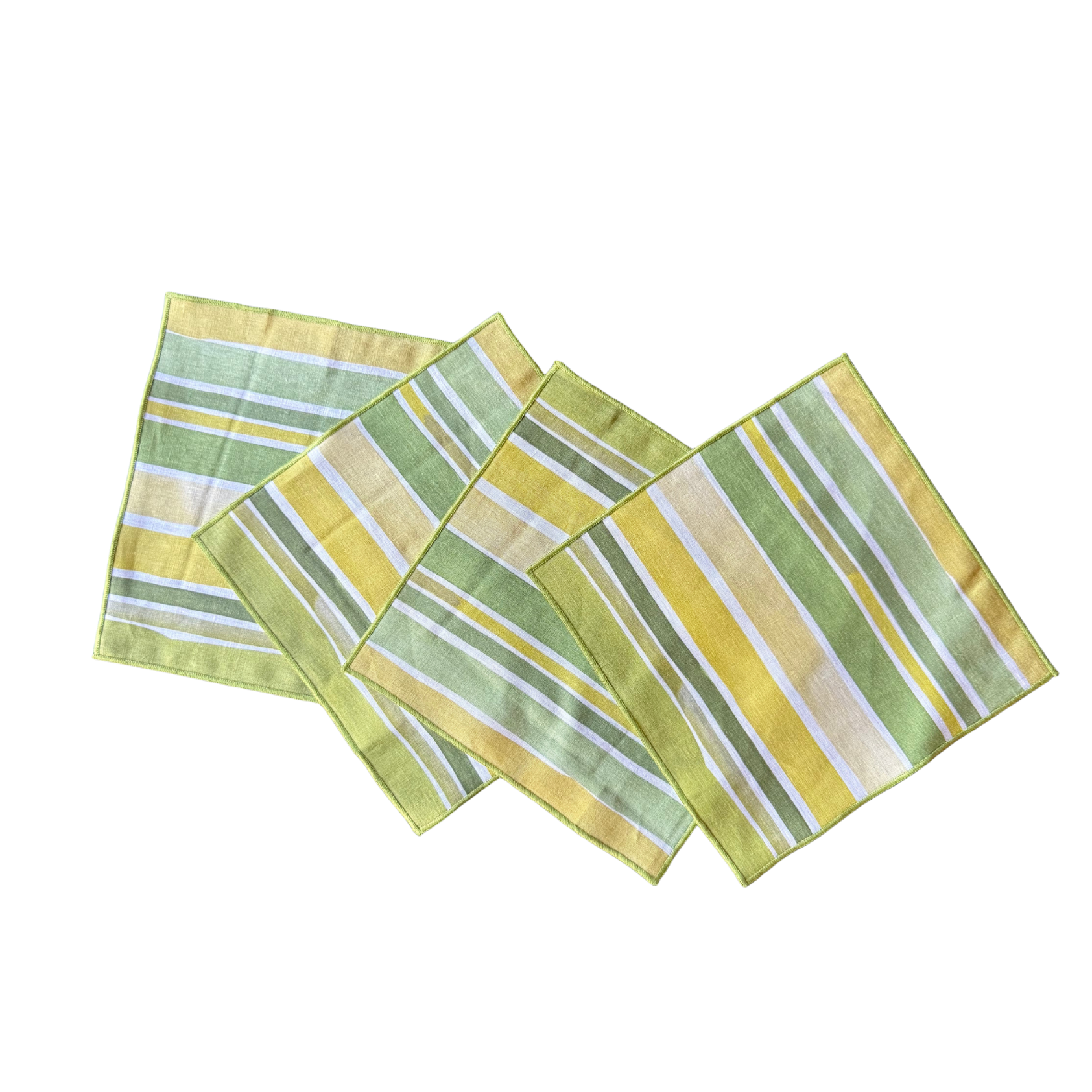 Lagos Stripe linen cocktail napkins set of 4 hand-painted in vibrant green mustard and golden yellow - Goldie Home