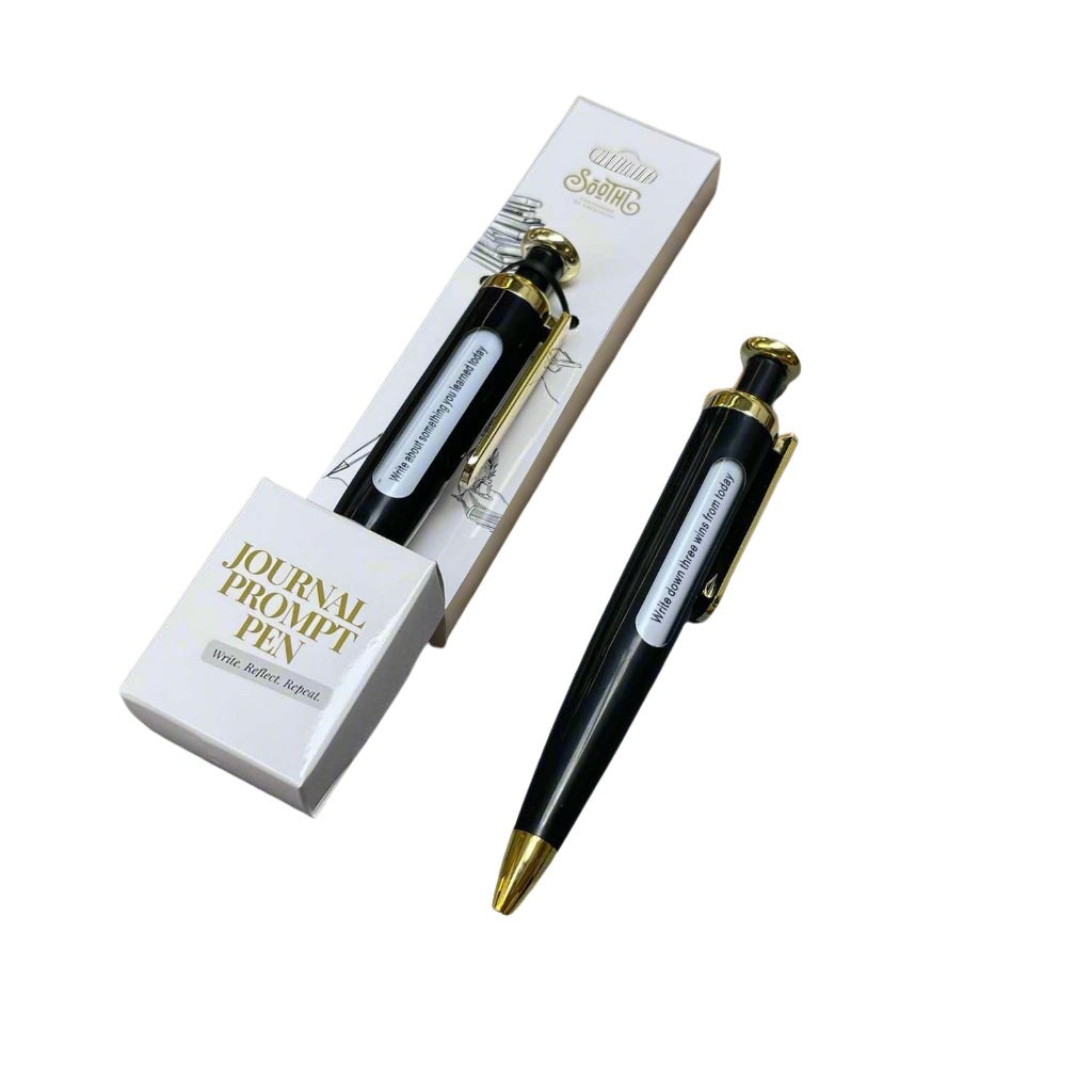 Soothi ballpoint pen with luxurious gold details and journal prompt - write, reflect, repeat