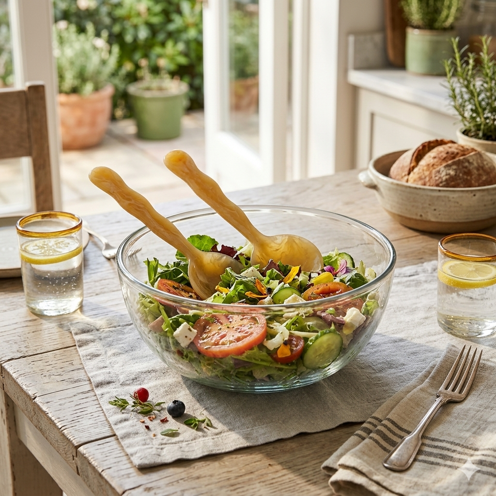 Casa Amarosa Peach Resin Salad Server Set – Handcrafted, Set of 2, 12.4 Inch