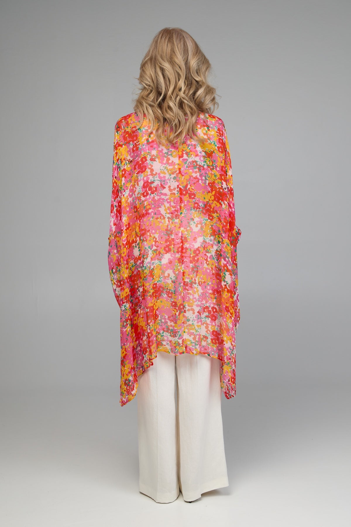 Oversized Colorful Floral Shirt Long - Hot Pink