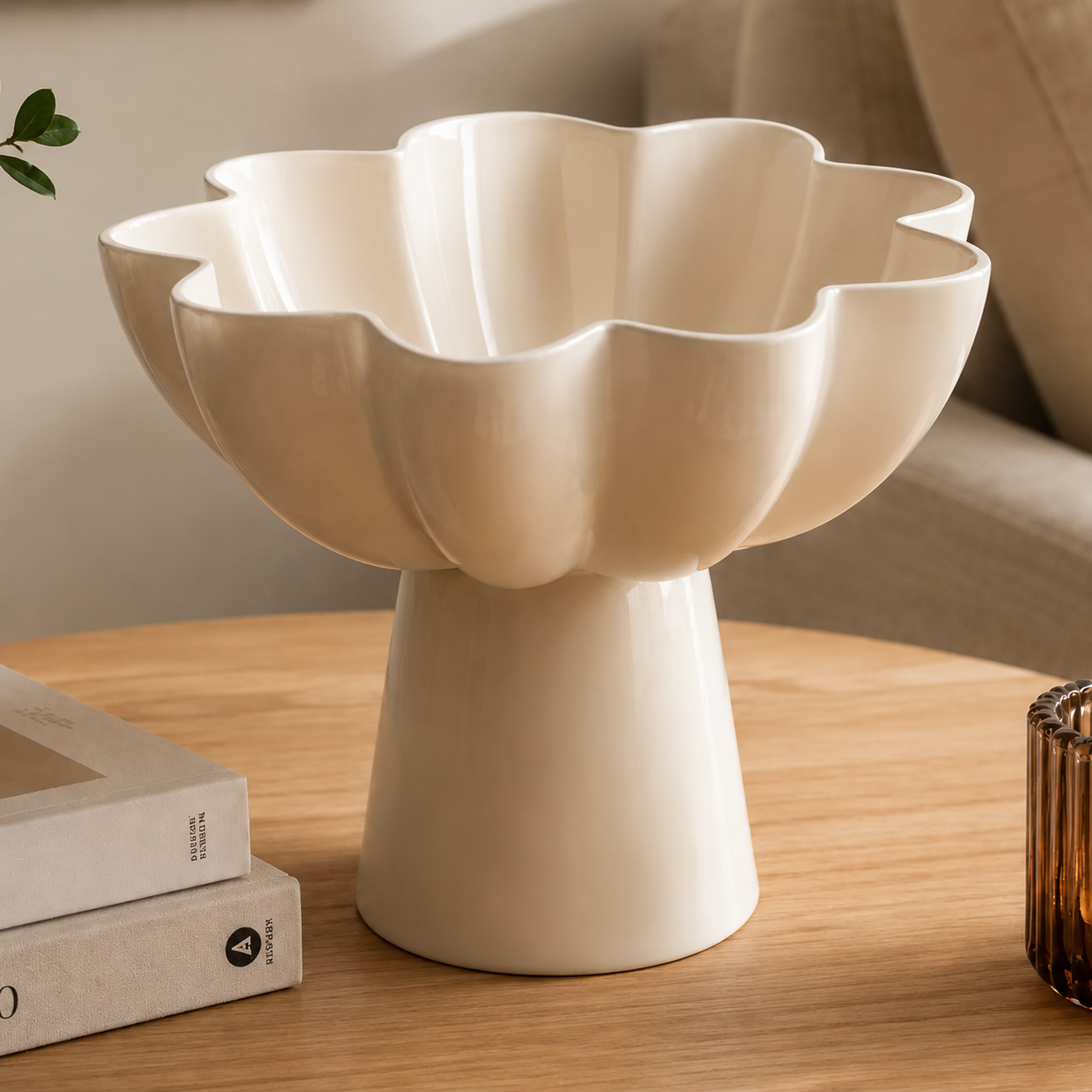 White Pedestal Aluminum Bowl | Modern Sculptural Décor