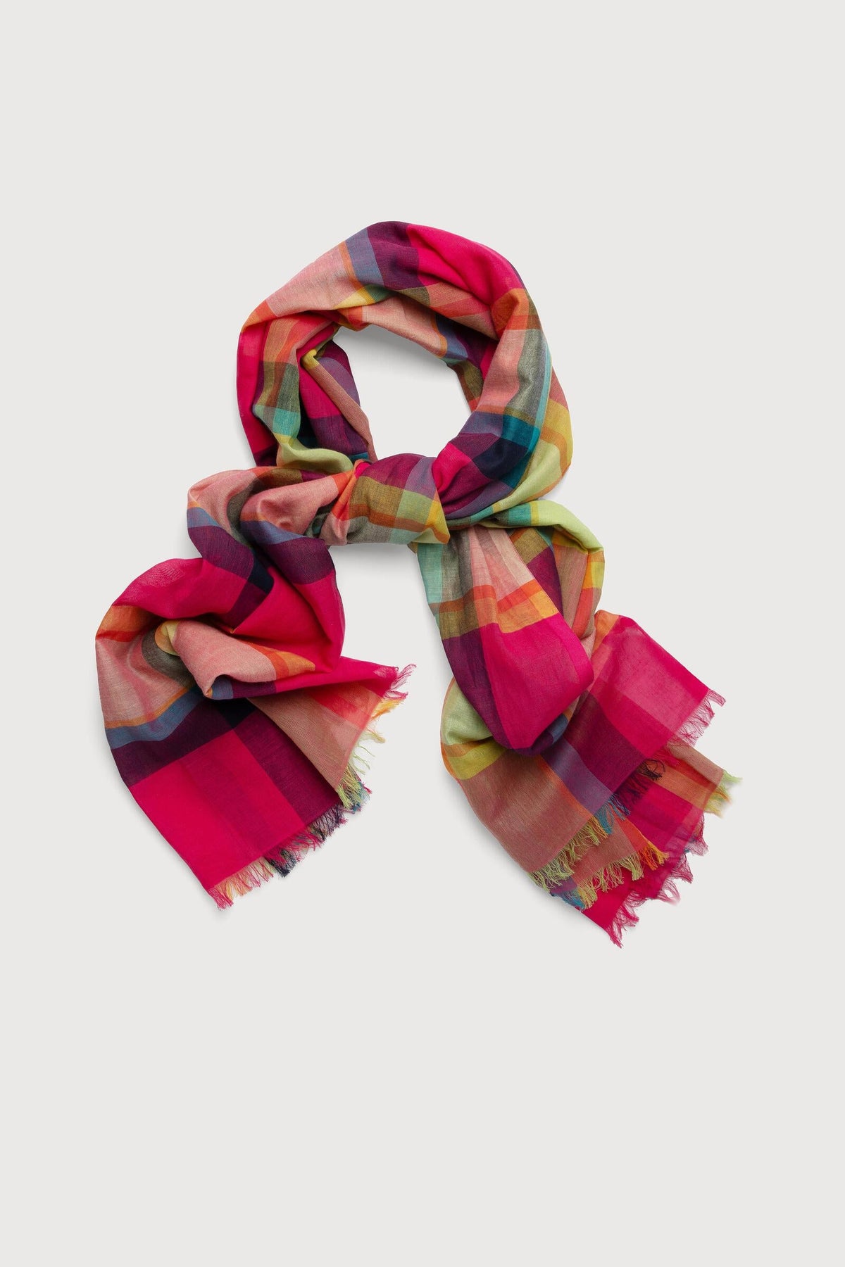 Rainbow Plaid Cotton Scarf - Fuchsia