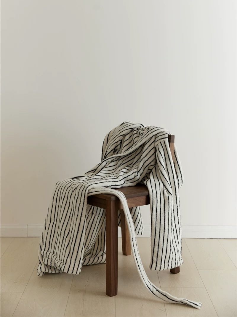 Retro 100% ORGANIC Long - stapled Cotton Hooded Stripe Bath Robe - Retro Striped Bath Robe - INSPECIAL HOME